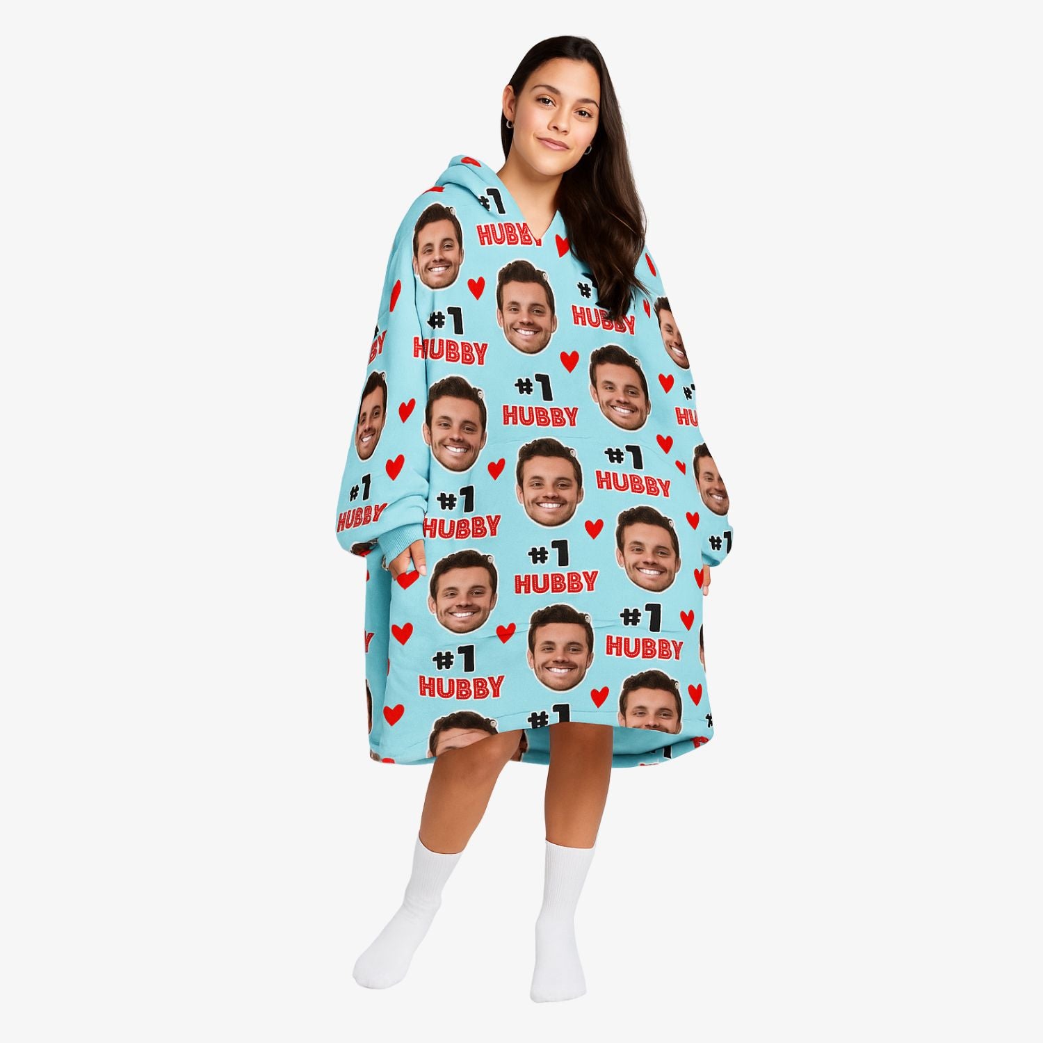 #1 Hubby Face Personalised Hoodie Blanket