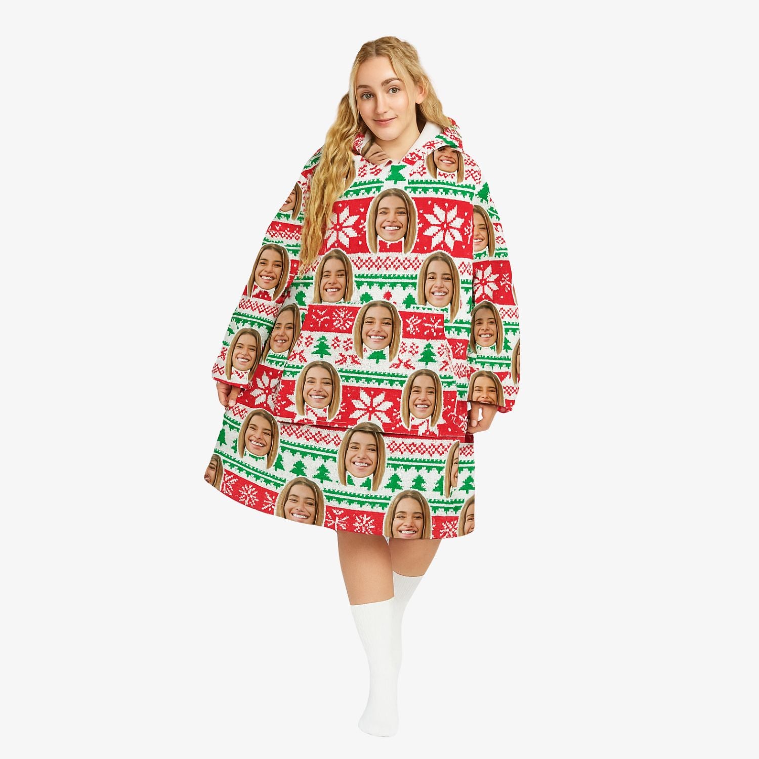 Nordic Snowflakes Christmas Personalised Hoodie Blanket