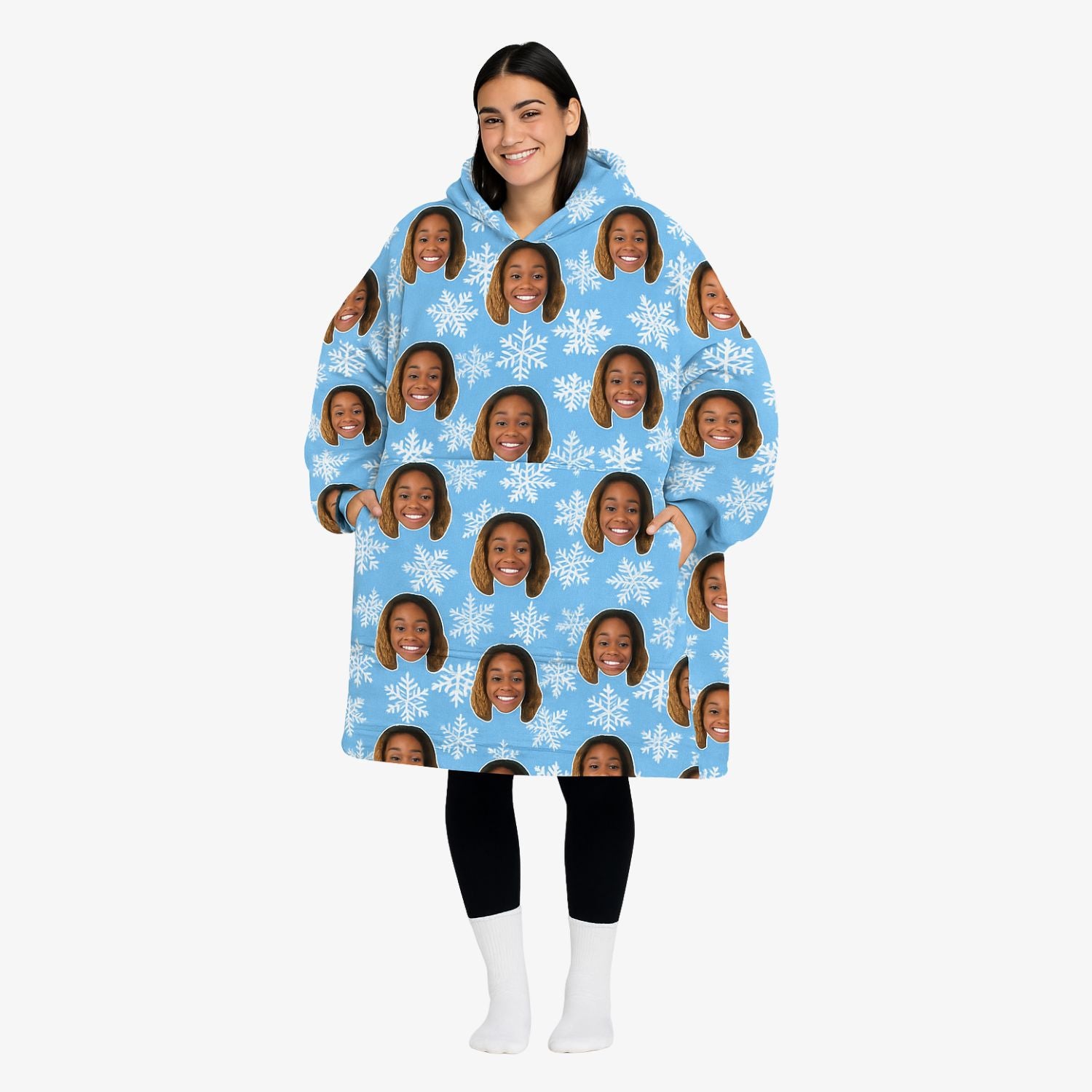 Snowflake Pattern Personalised Hoodie Blanket