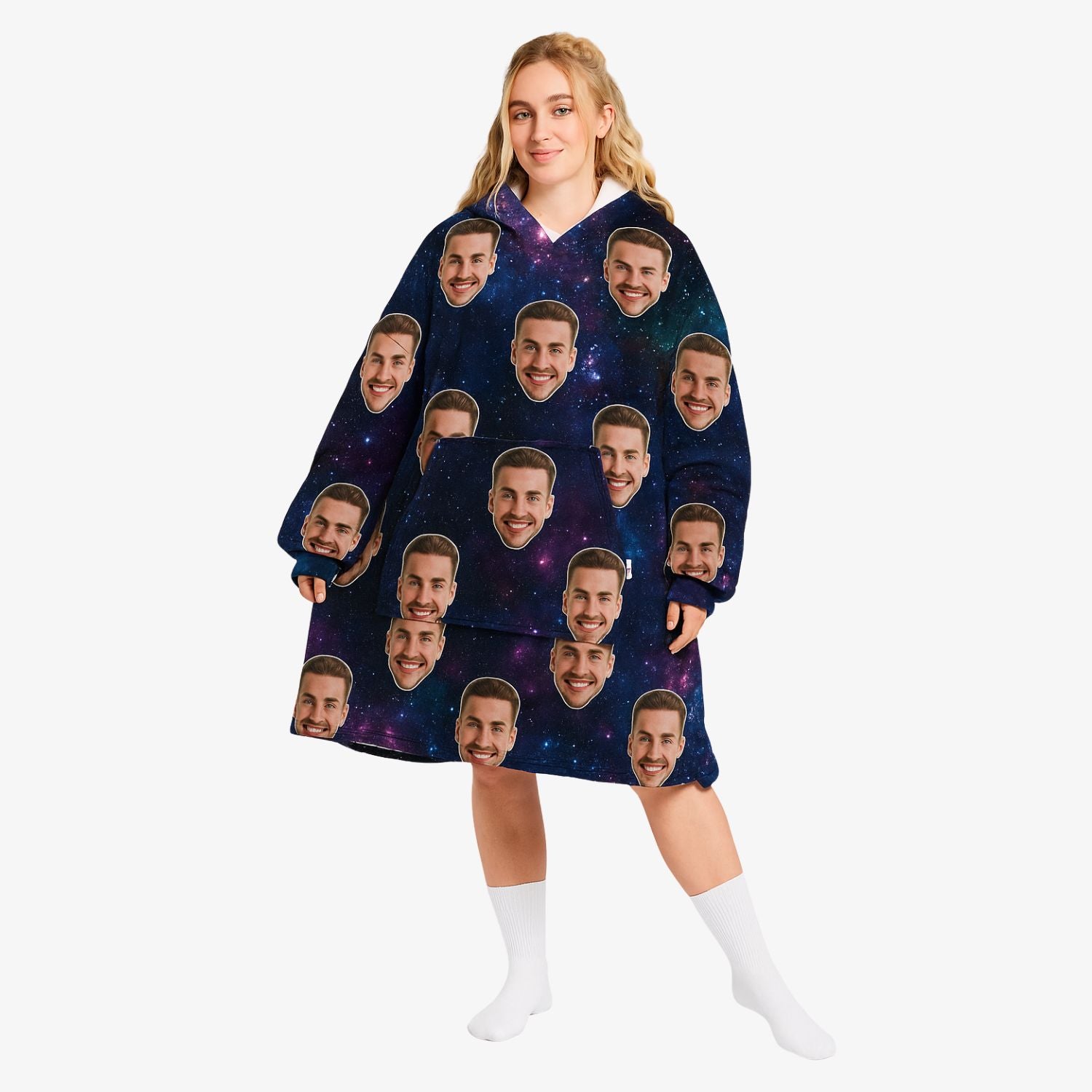 Space Galaxy Face Personalised Hooded Blanket