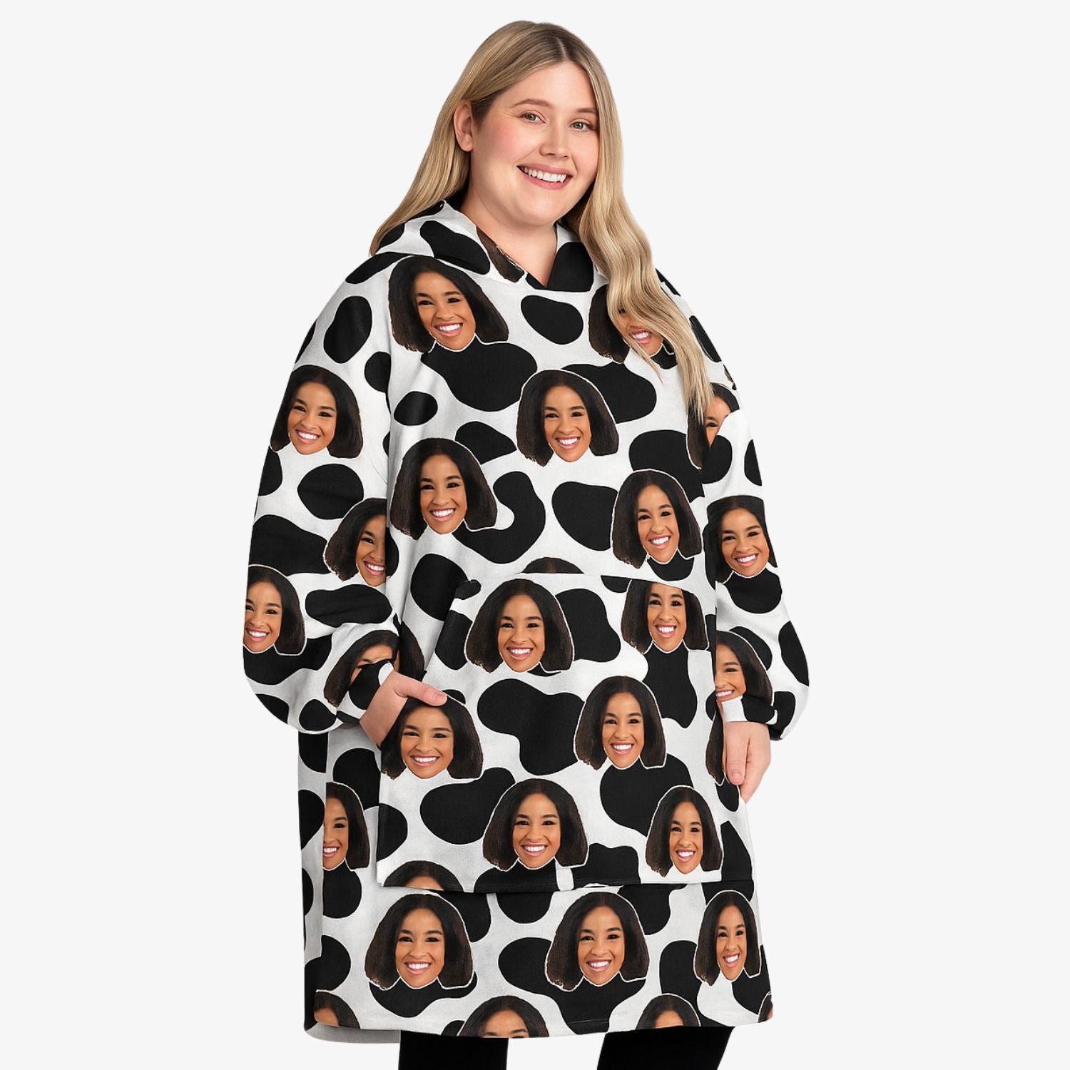 Cow Pattern Face Personalised Hoodie Blanket