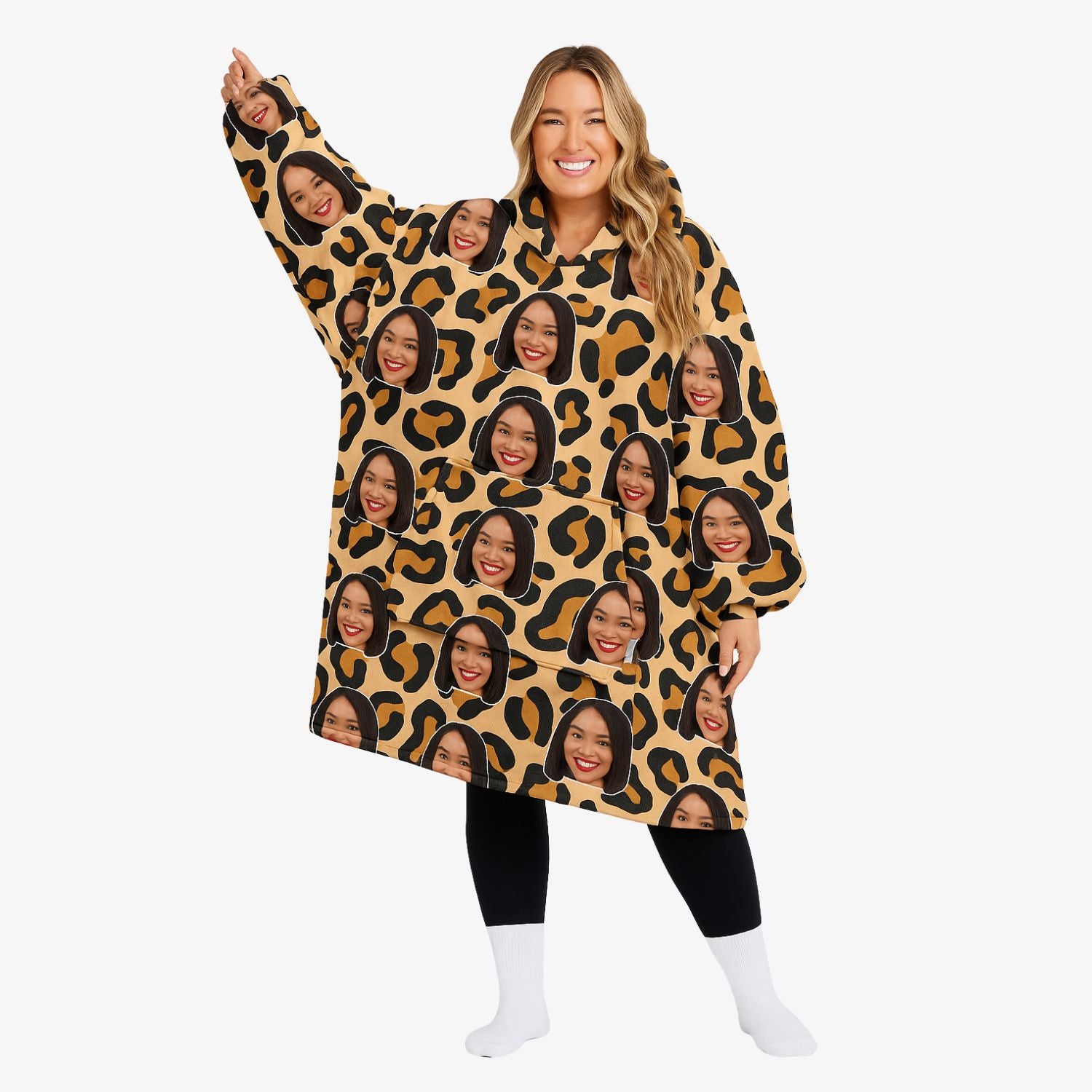 Leopard Print Face Personalised Hoodie Blanket