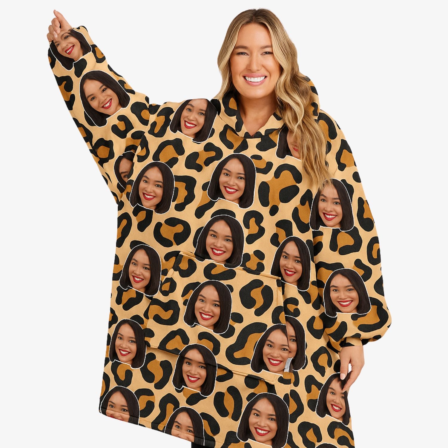 Leopard Print Face Personalised Hoodie Blanket