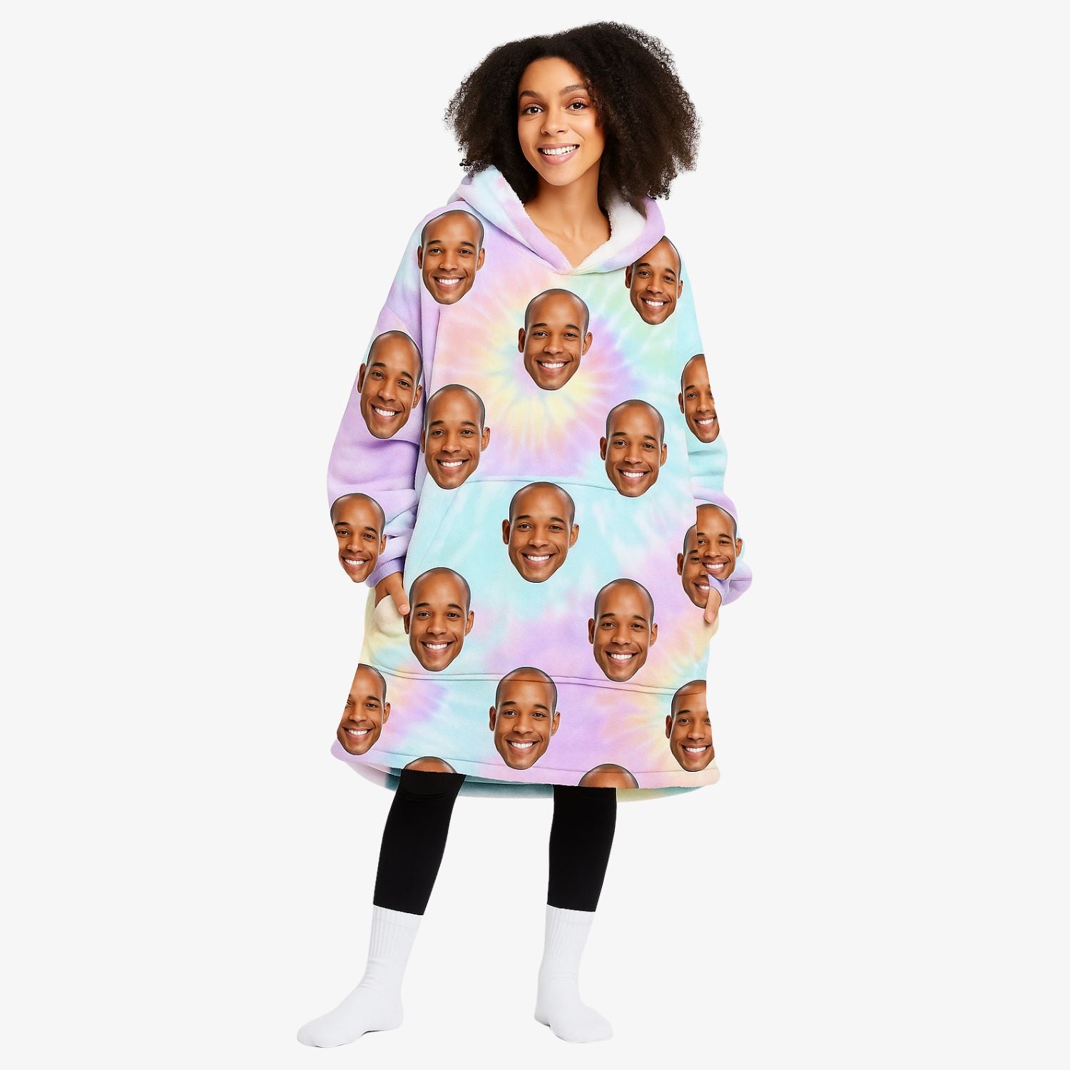 Tie Dye Face Custom Hoodie Blanket
