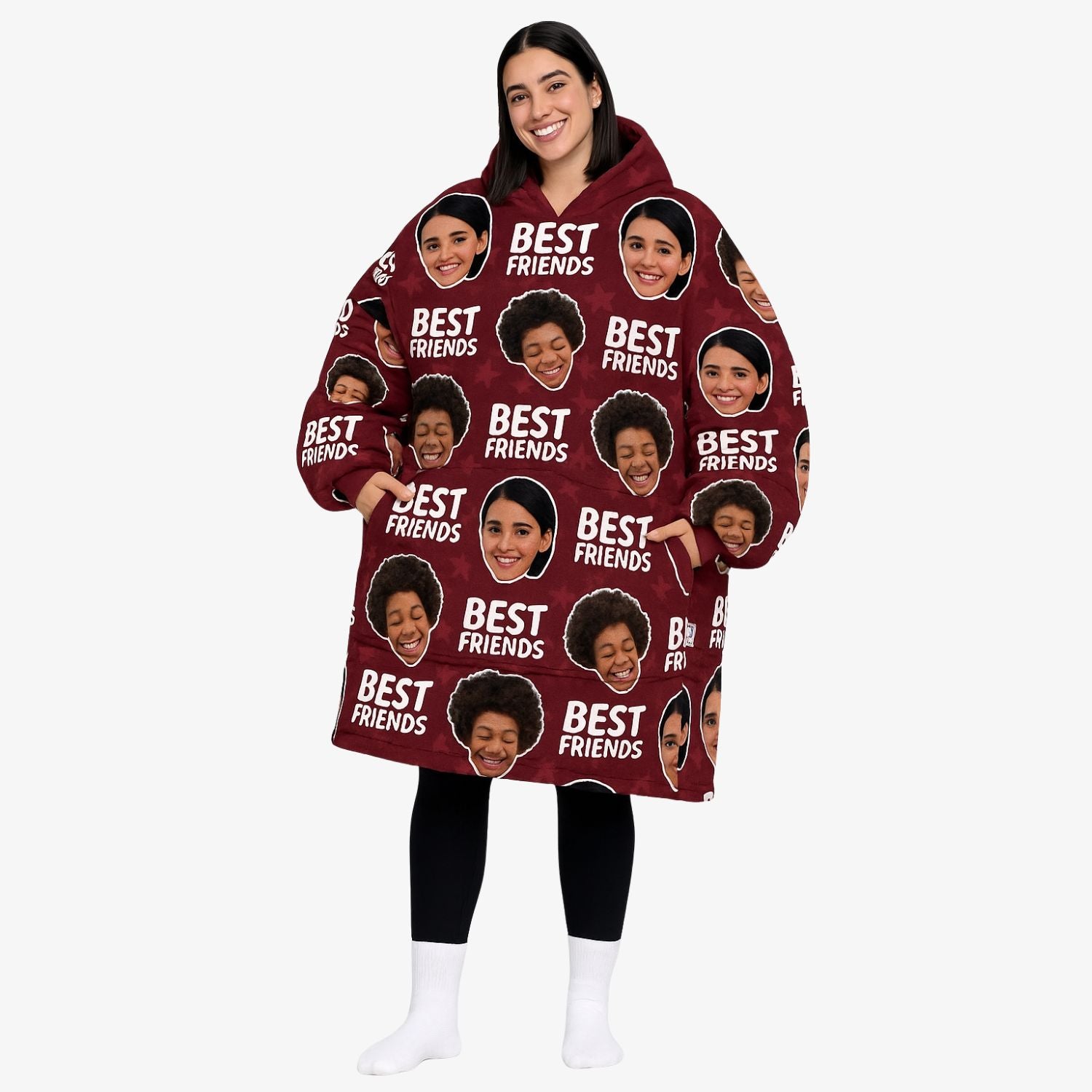Best Friends Star Pattern Personalised Hoodie Blanket
