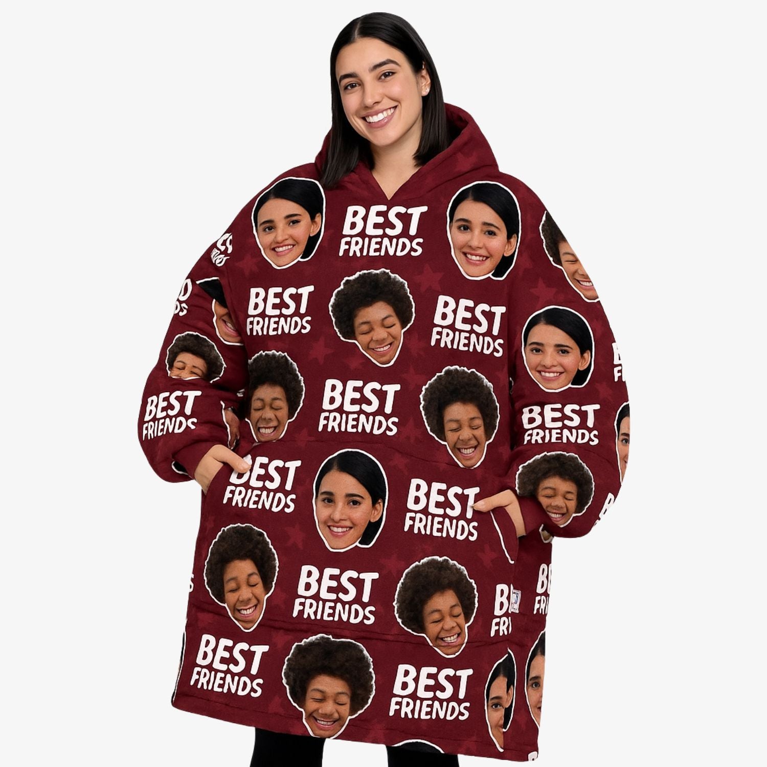 Best Friends Star Pattern Personalised Hoodie Blanket