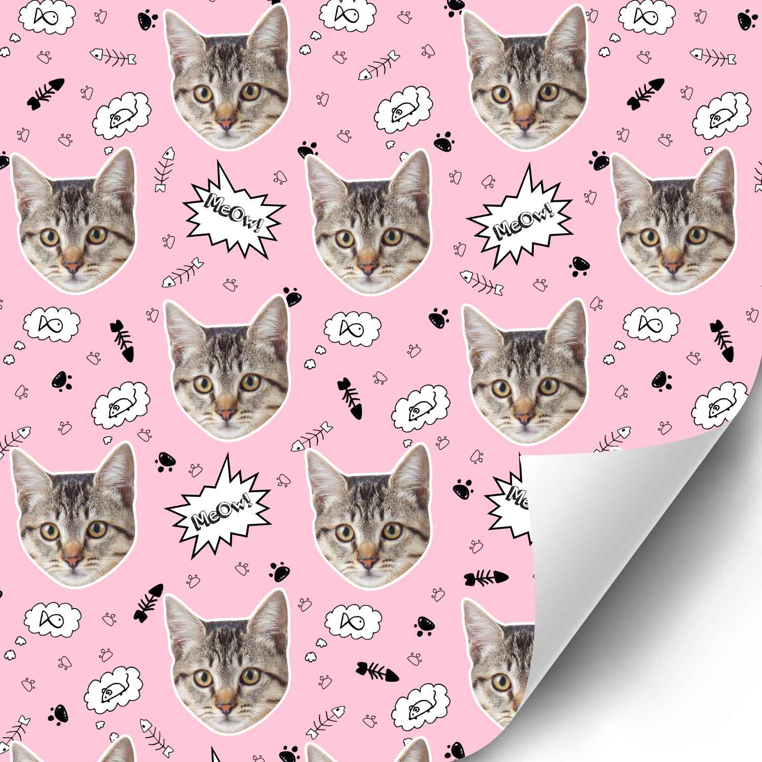 Your Cat Face Pattern Personalised Wrapping Paper