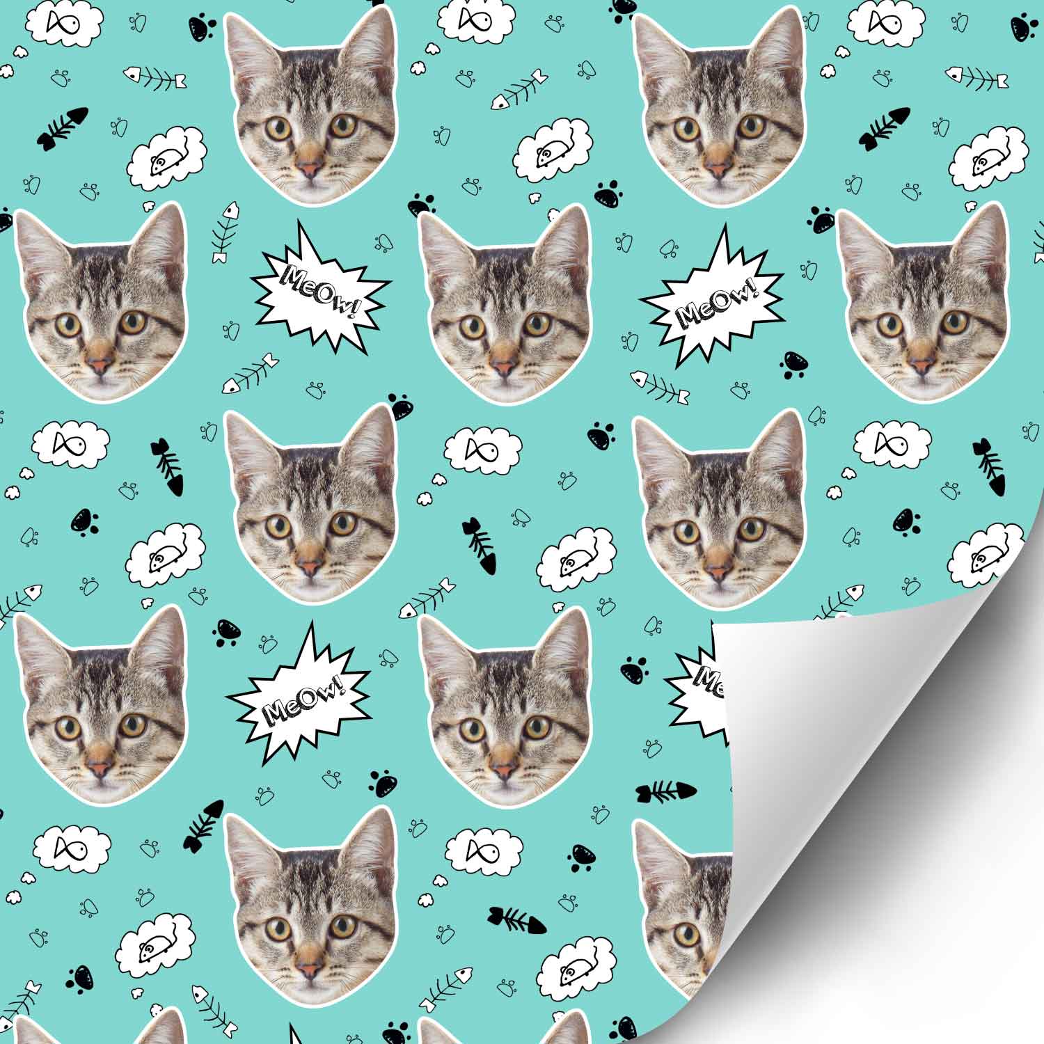 Your Cat Face Pattern Personalised Wrapping Paper