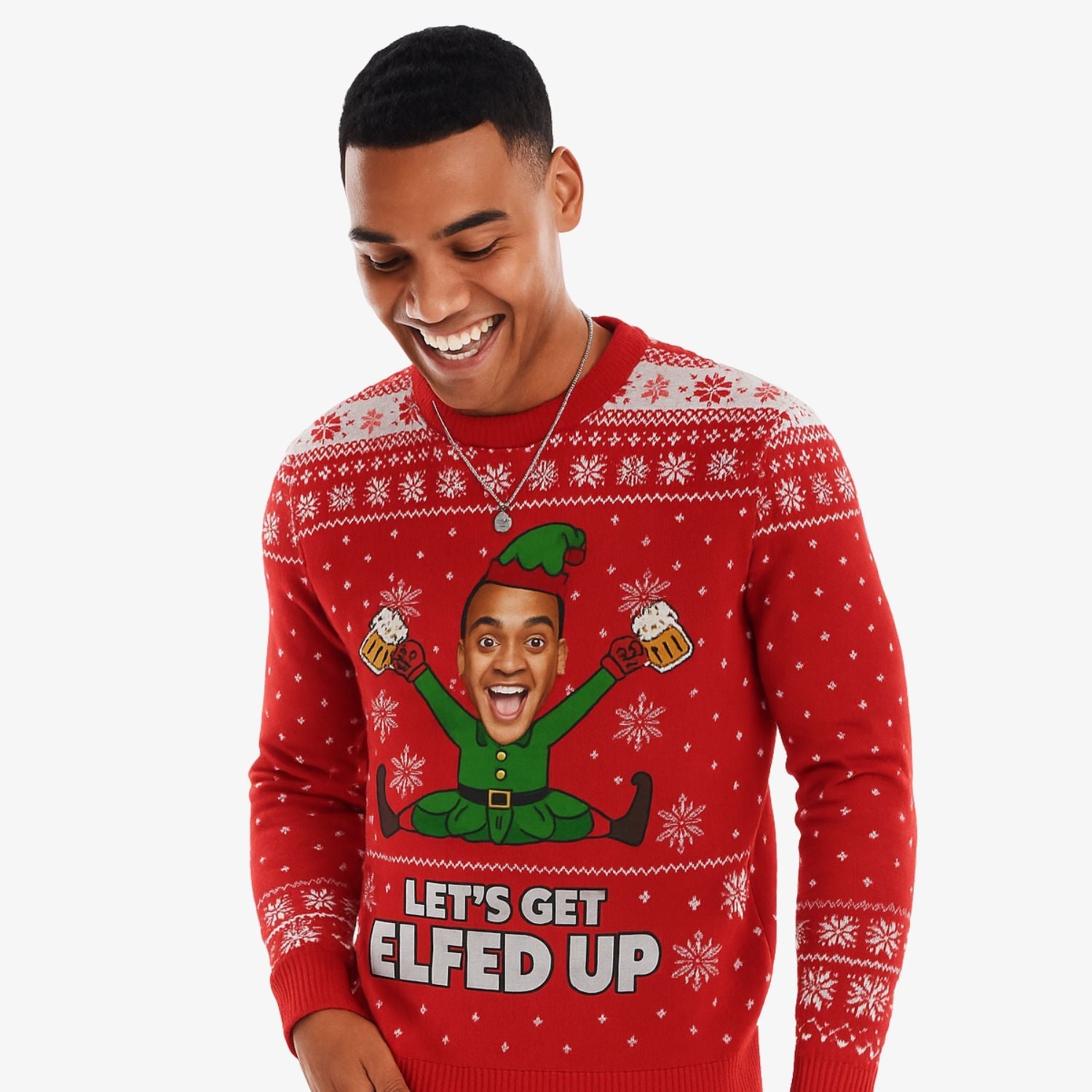 Let’s Get Elfed Up Face Personalised Christmas Jumper