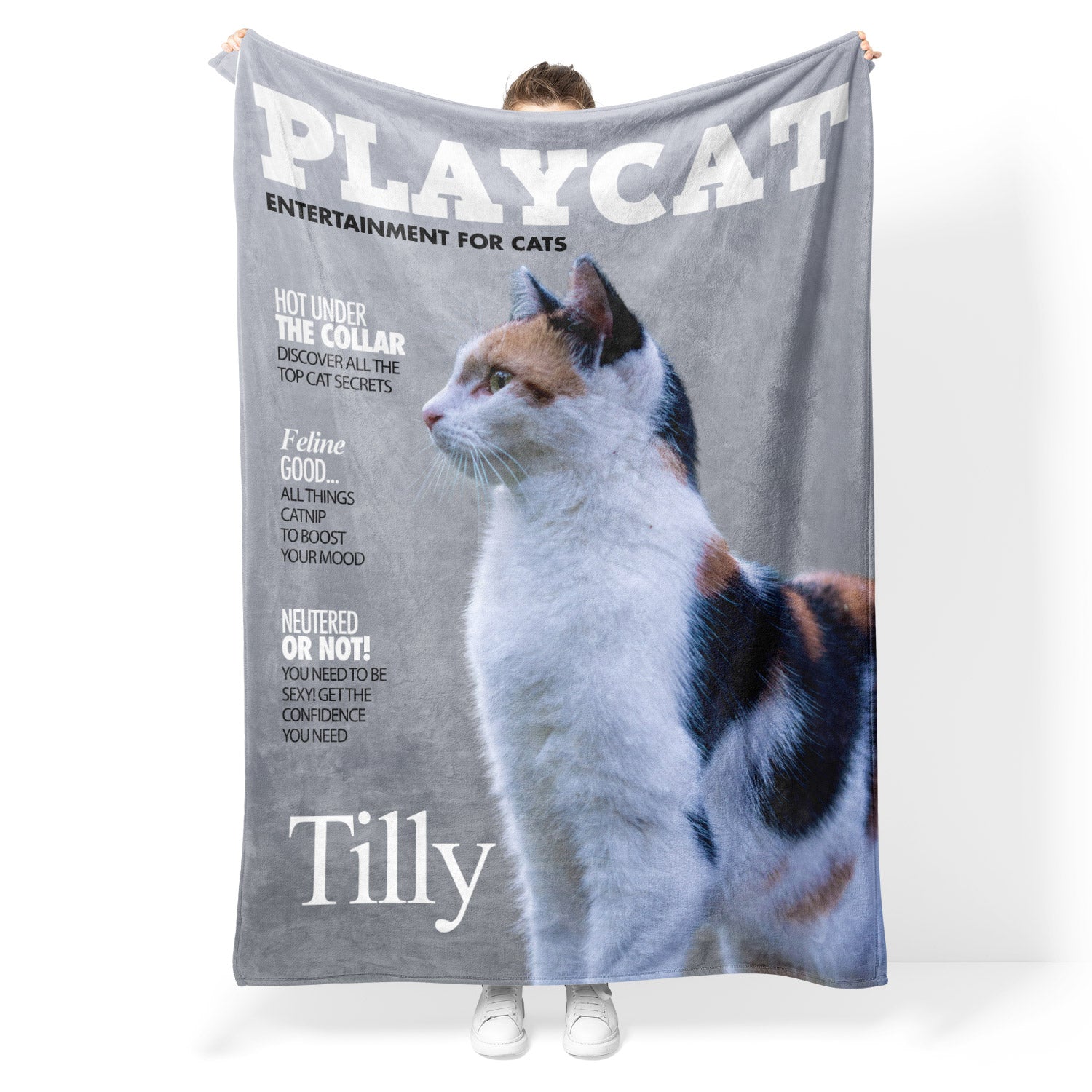 PlayCat Fashion Magazine Cover Personalised Cat Blanket
