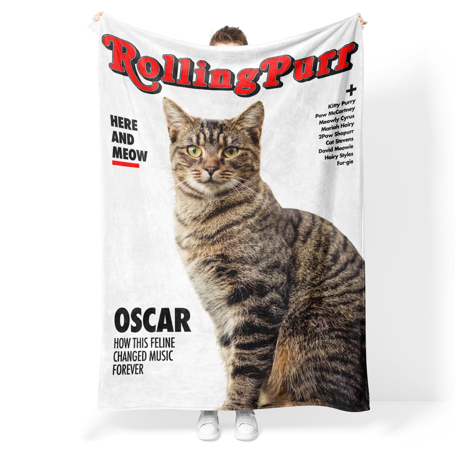Rolling Purr Music Magazine Cover Personalised Cat Blanket
