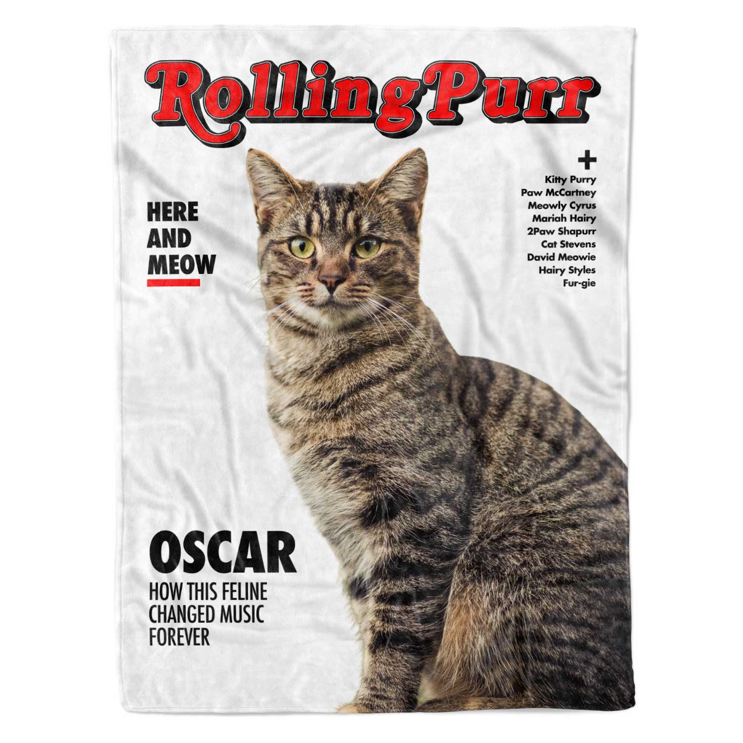 Rolling Purr Music Magazine Cover Personalised Cat Blanket
