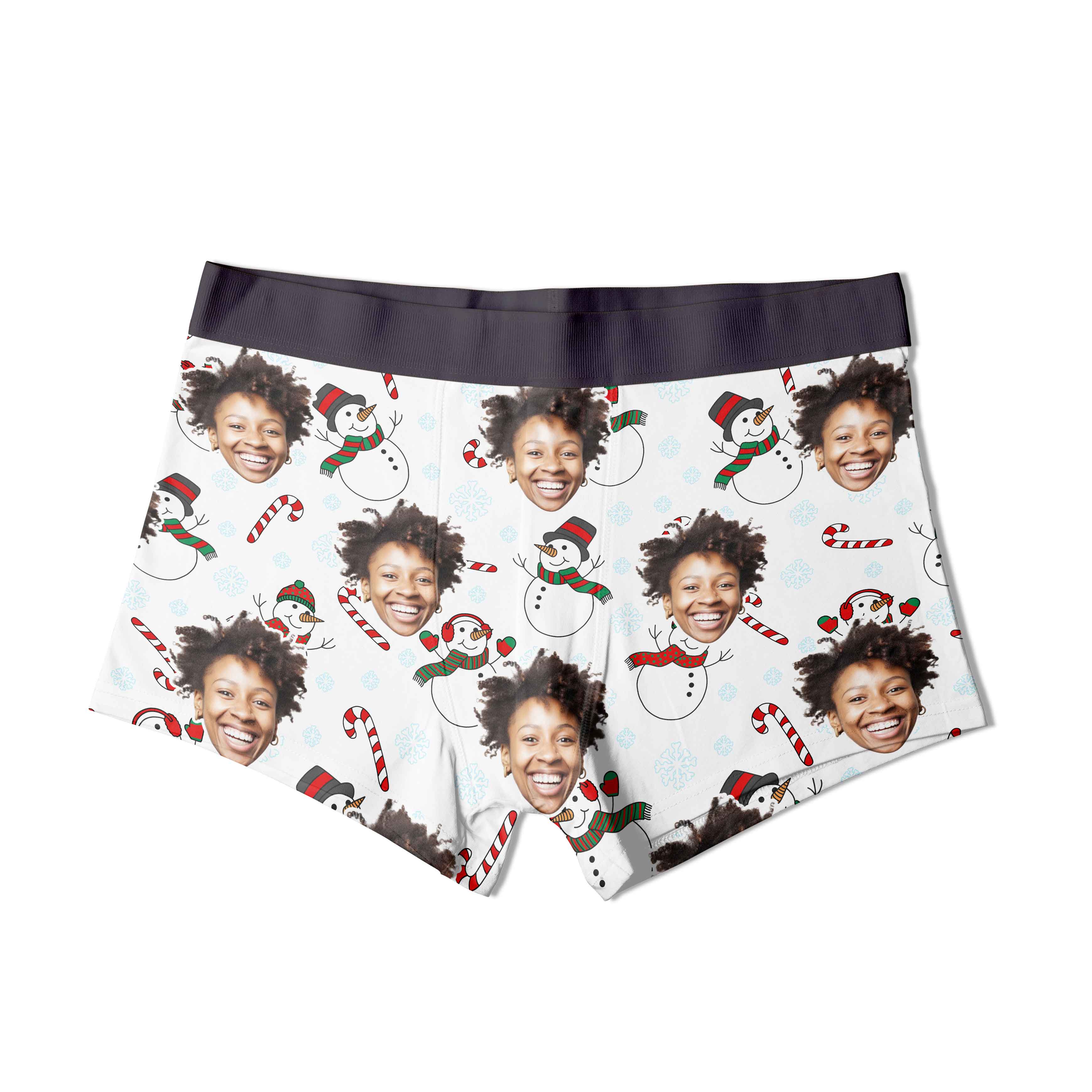 Snowman Face Pattern Personalised Christmas Boxers
