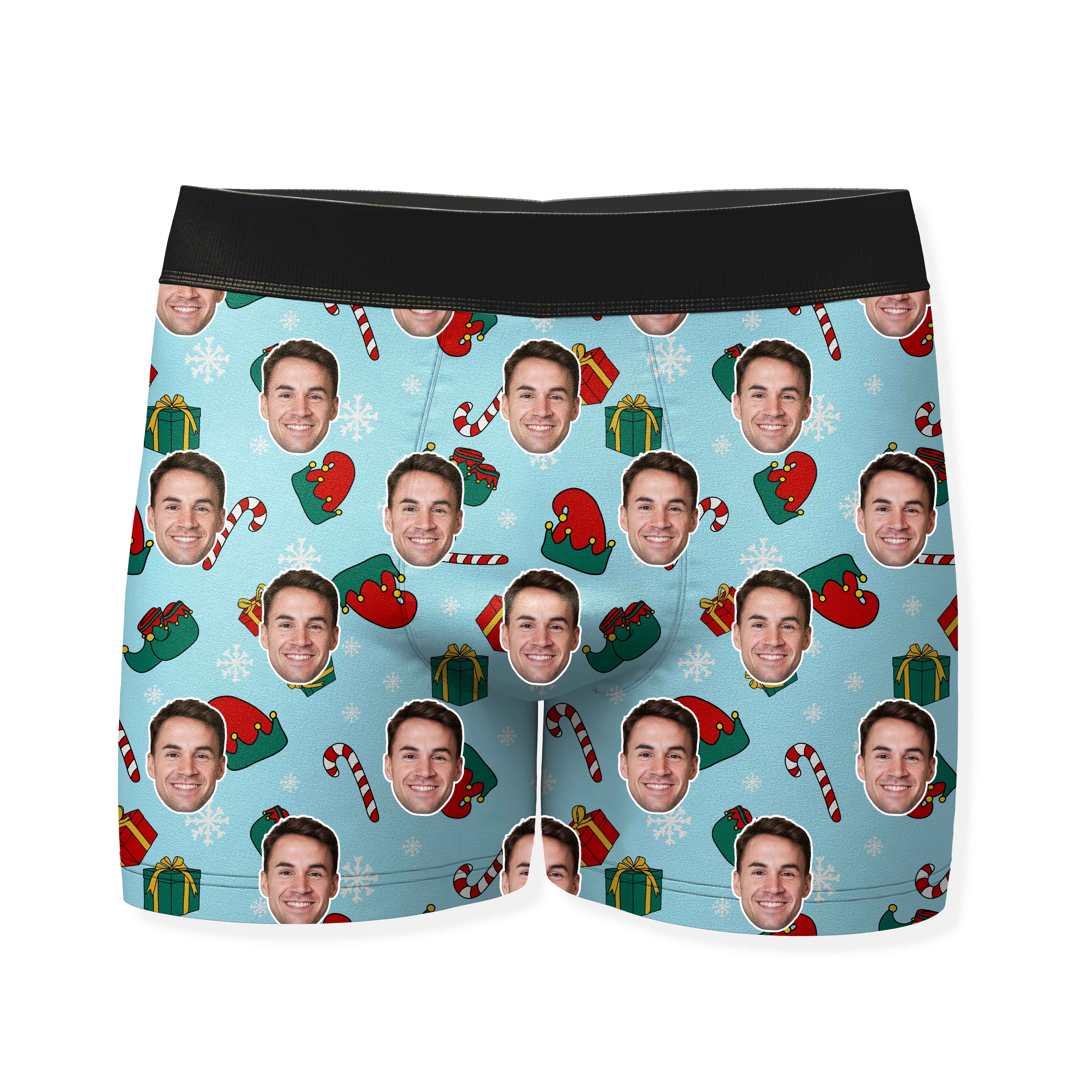 Elf Face Pattern Personalised Christmas Boxers