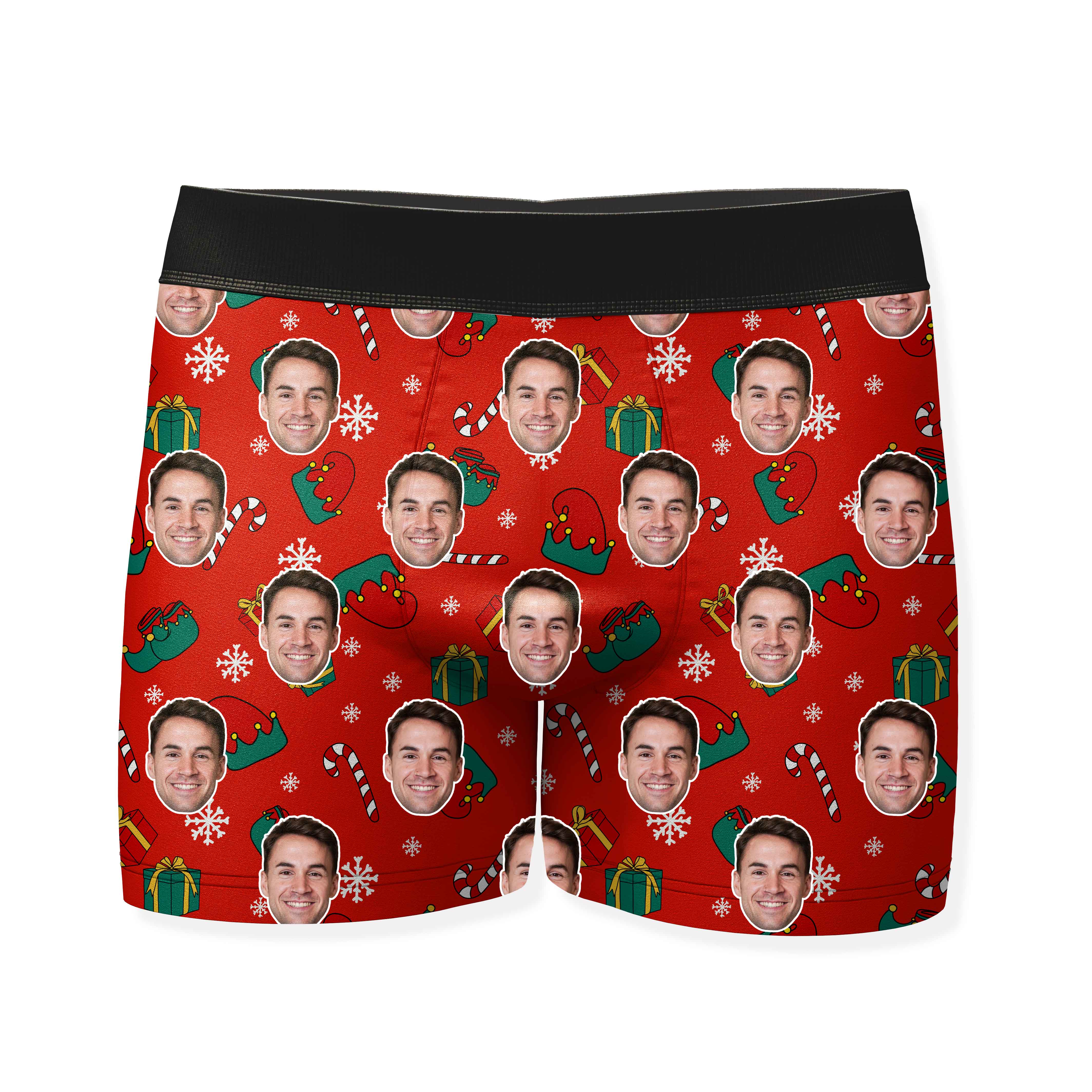 Elf Face Pattern Personalised Christmas Boxers