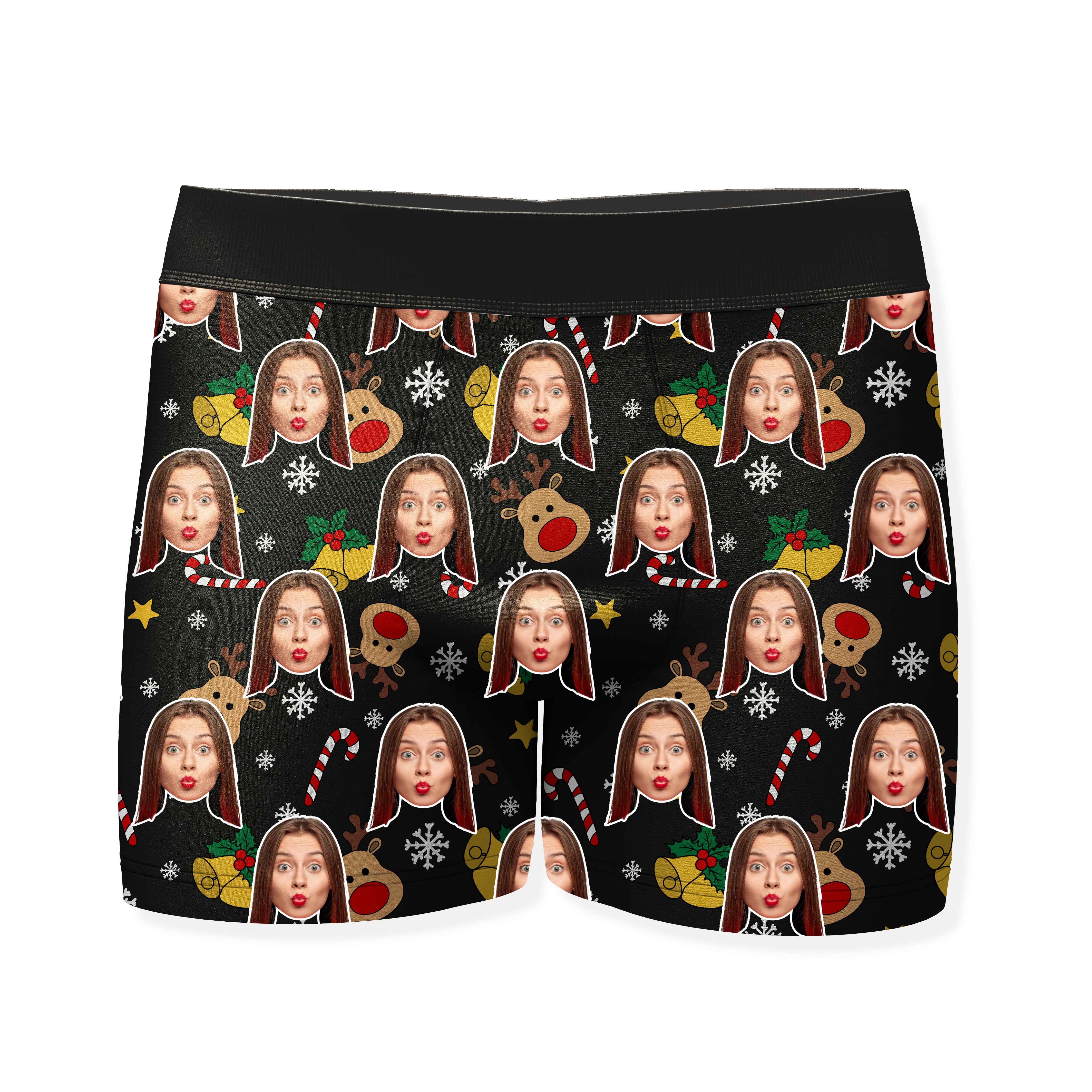Reindeer Face Pattern Personalised Christmas Boxers