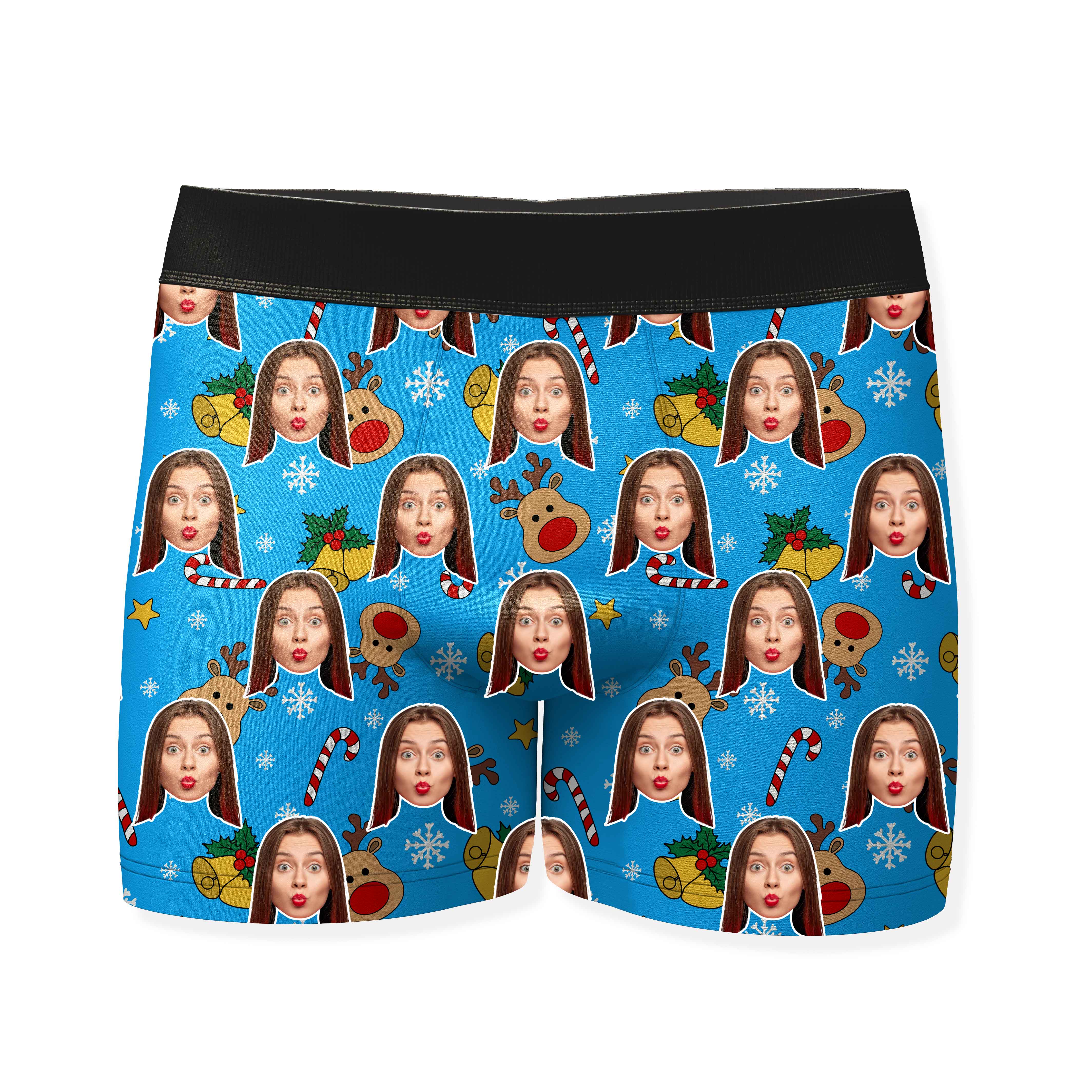 Reindeer Face Pattern Personalised Christmas Boxers