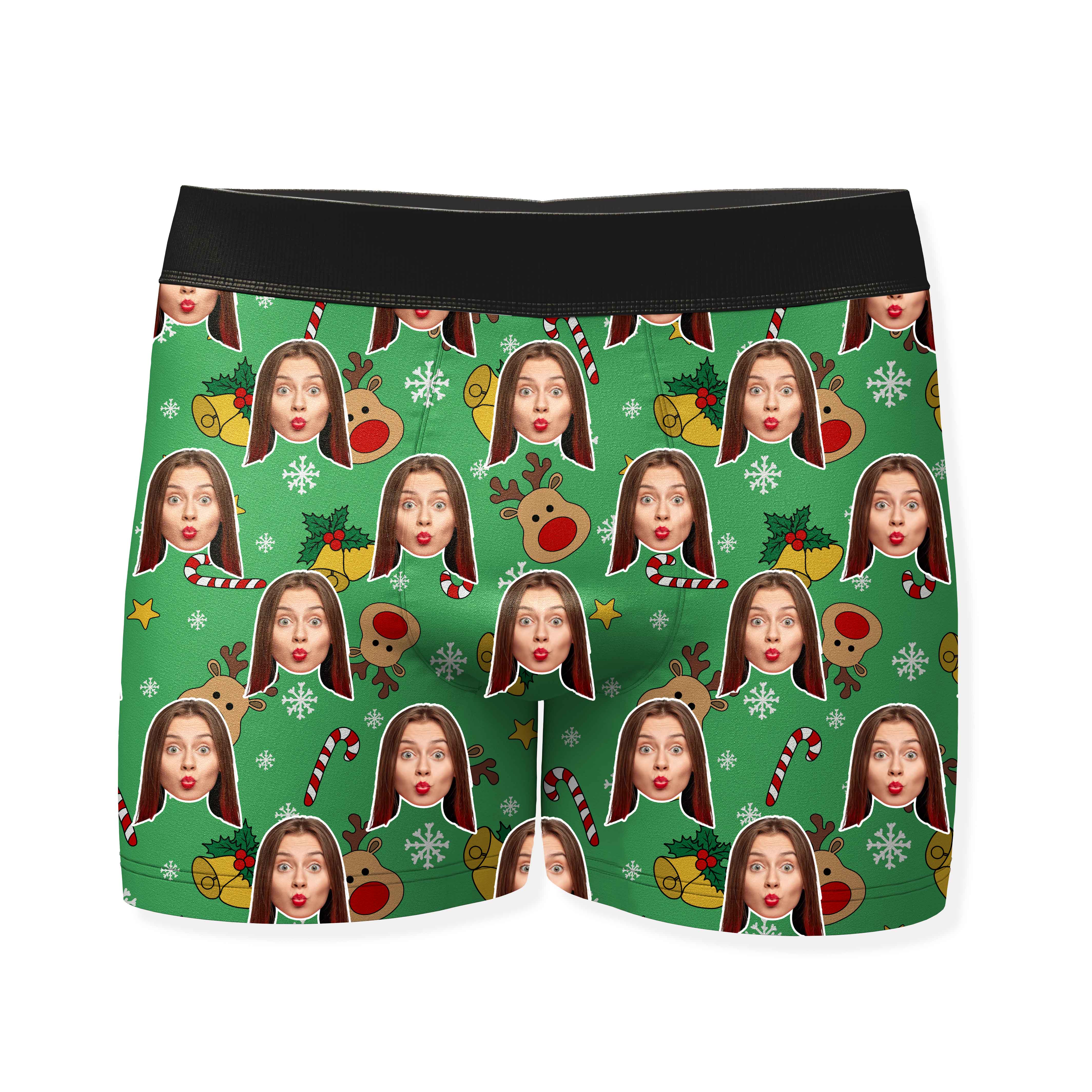 Reindeer Face Pattern Personalised Christmas Boxers