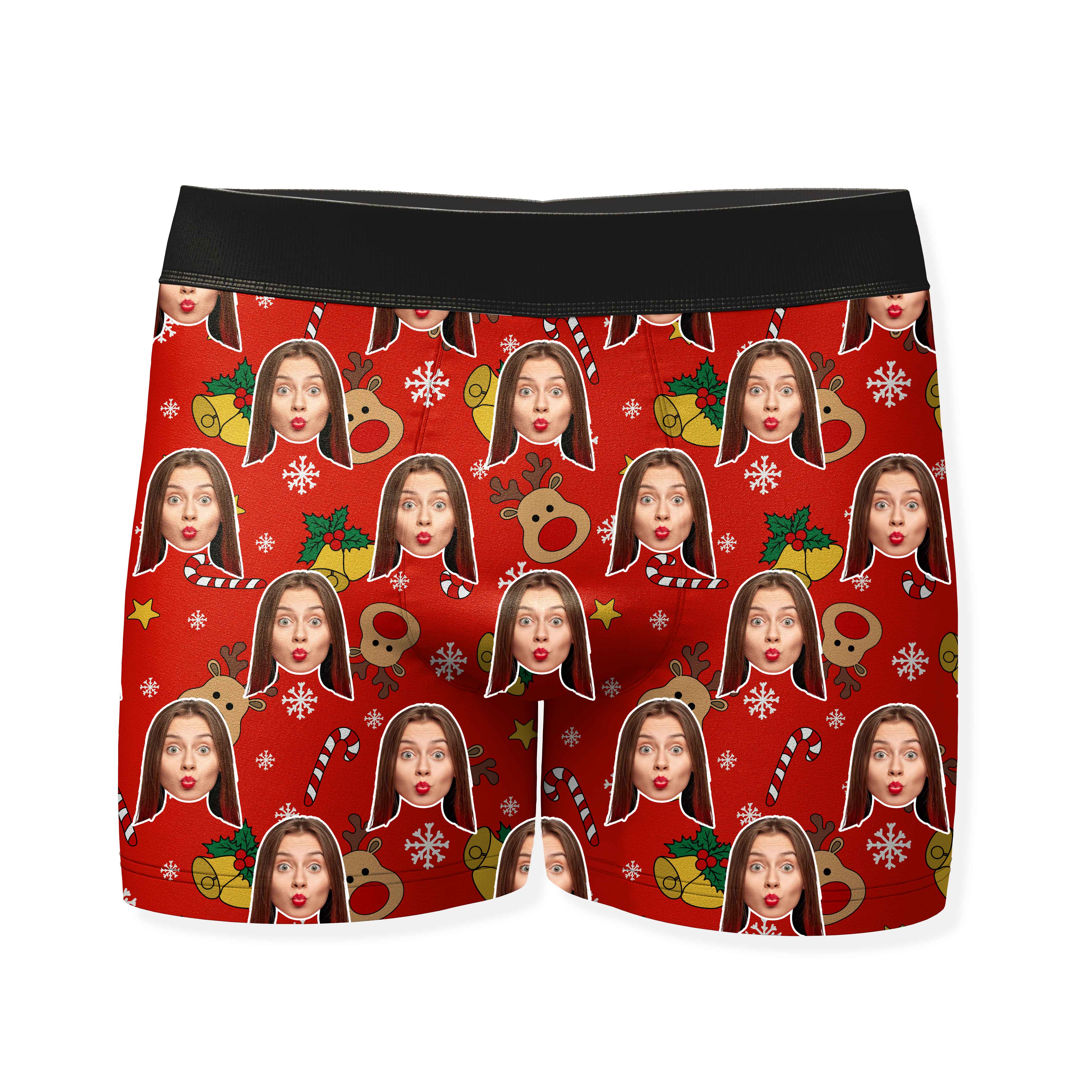 Reindeer Face Pattern Personalised Christmas Boxers