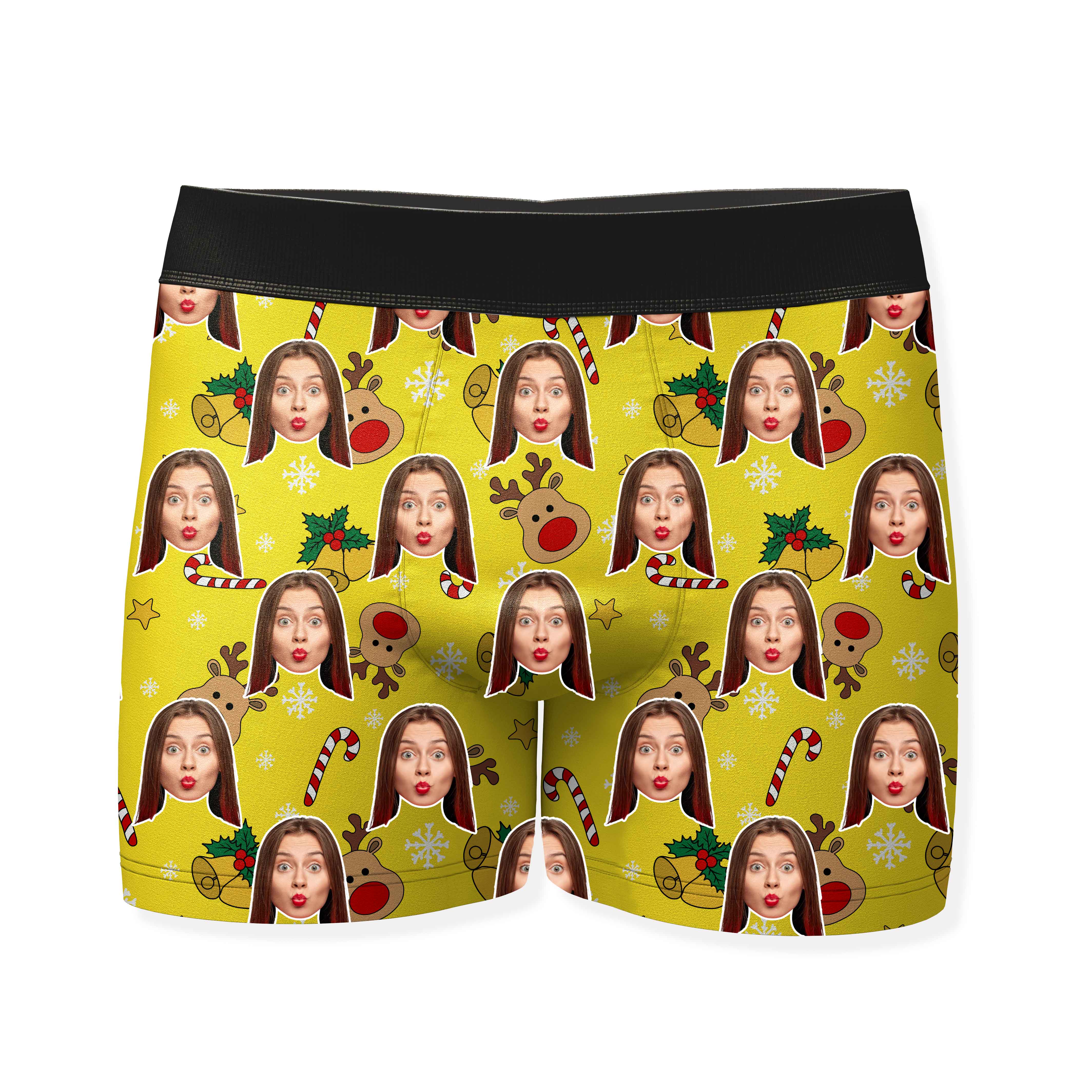 Reindeer Face Pattern Personalised Christmas Boxers