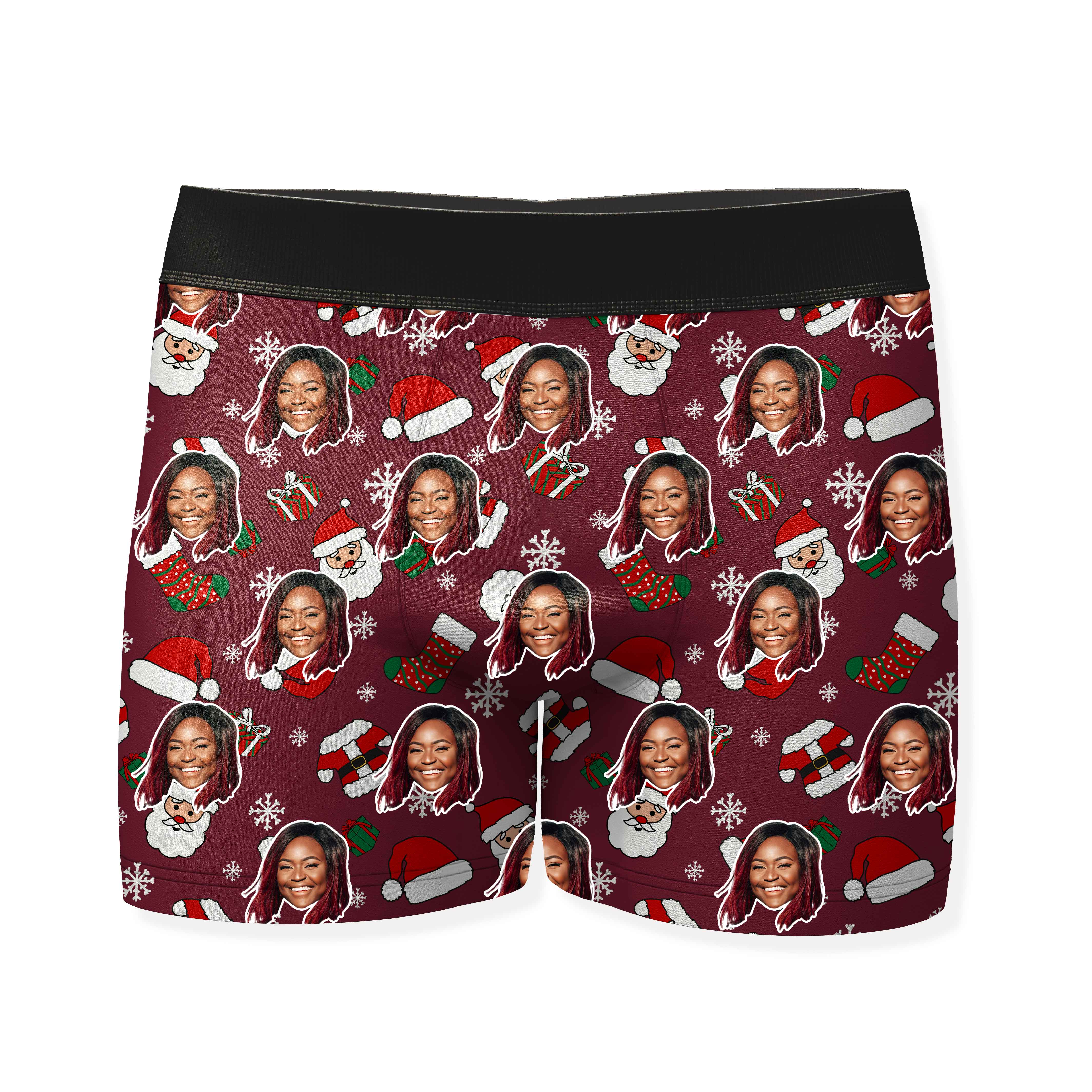 Santa Face Pattern Personalised Christmas Boxers