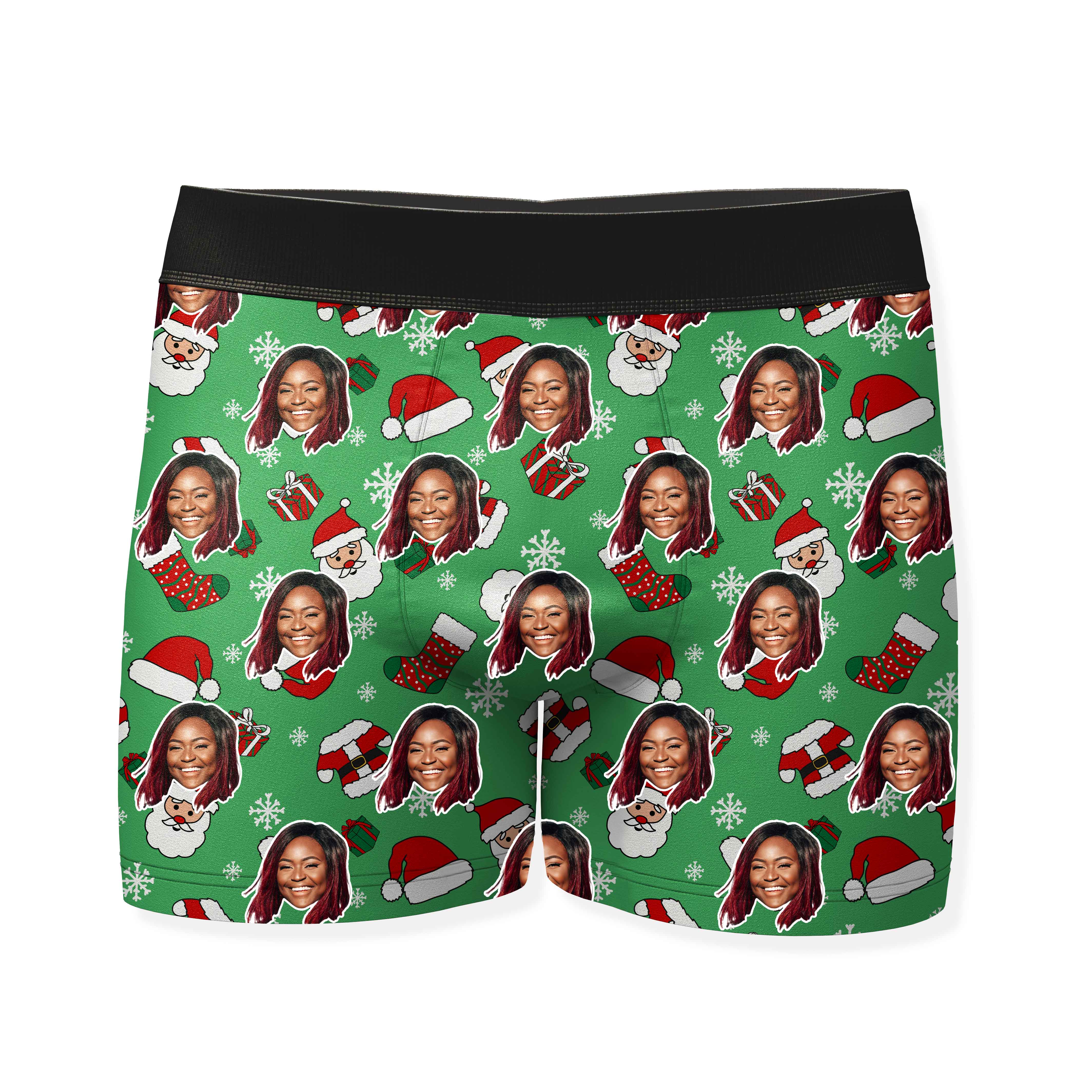 Santa Face Pattern Personalised Christmas Boxers