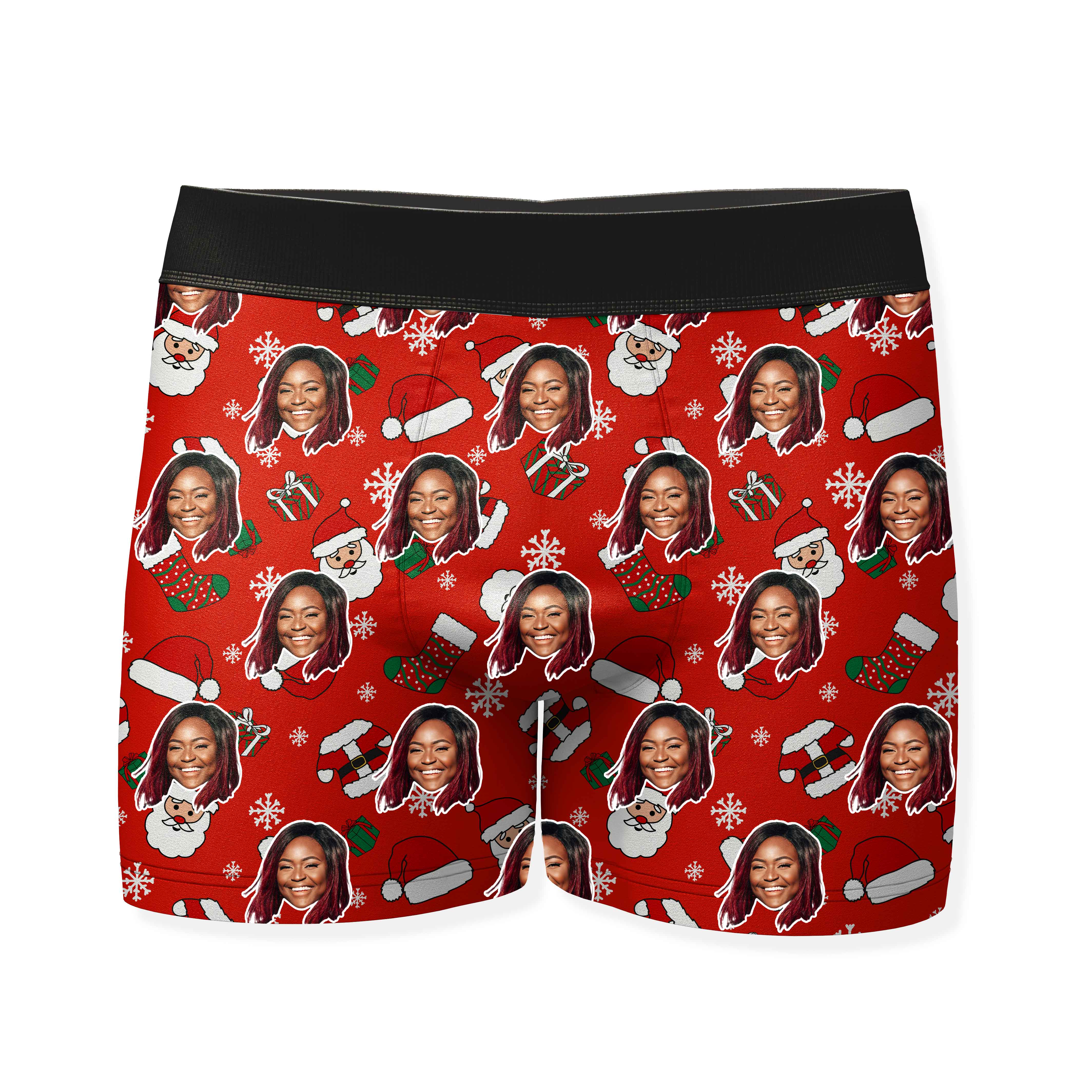 Santa Face Pattern Personalised Christmas Boxers