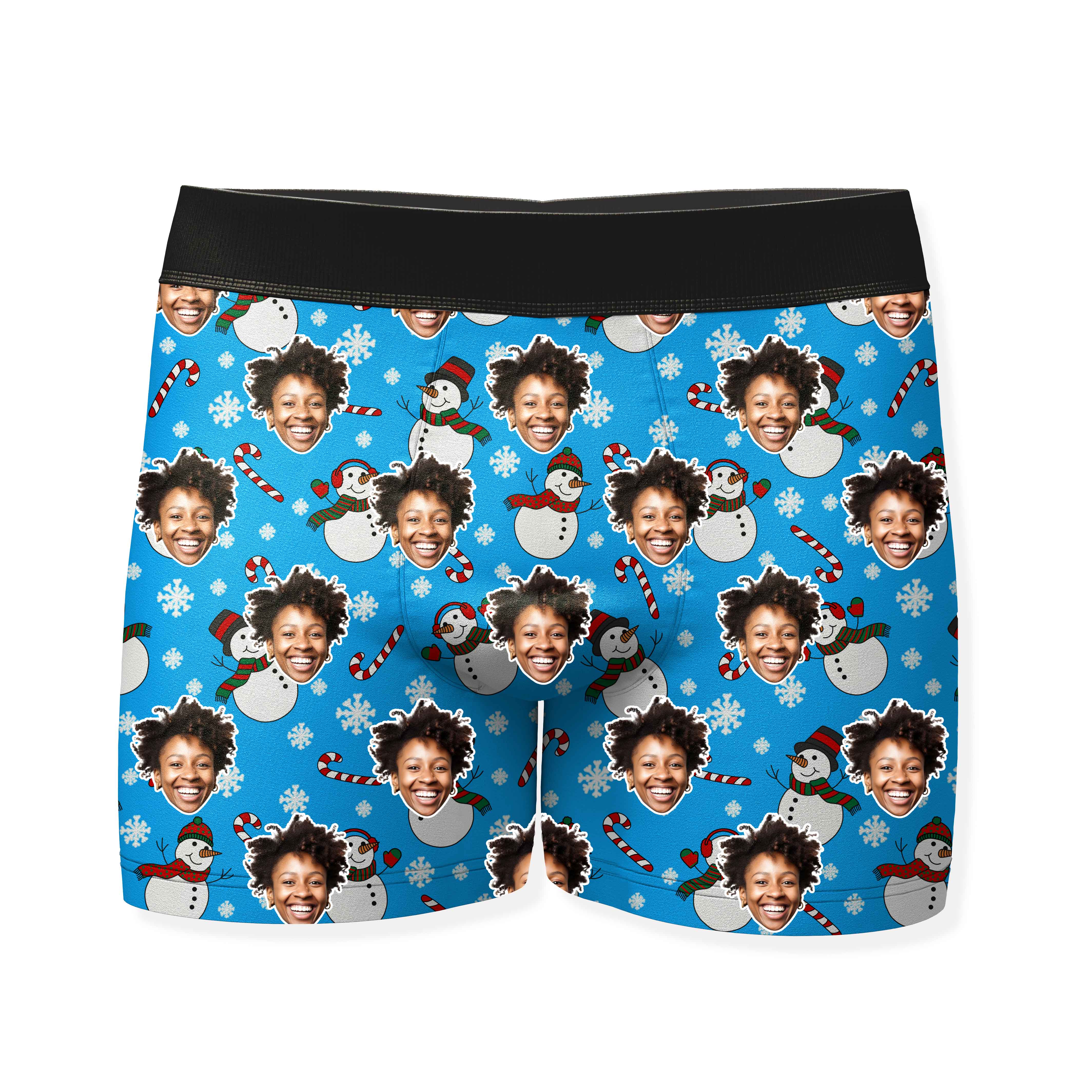 Snowman Face Pattern Personalised Christmas Boxers