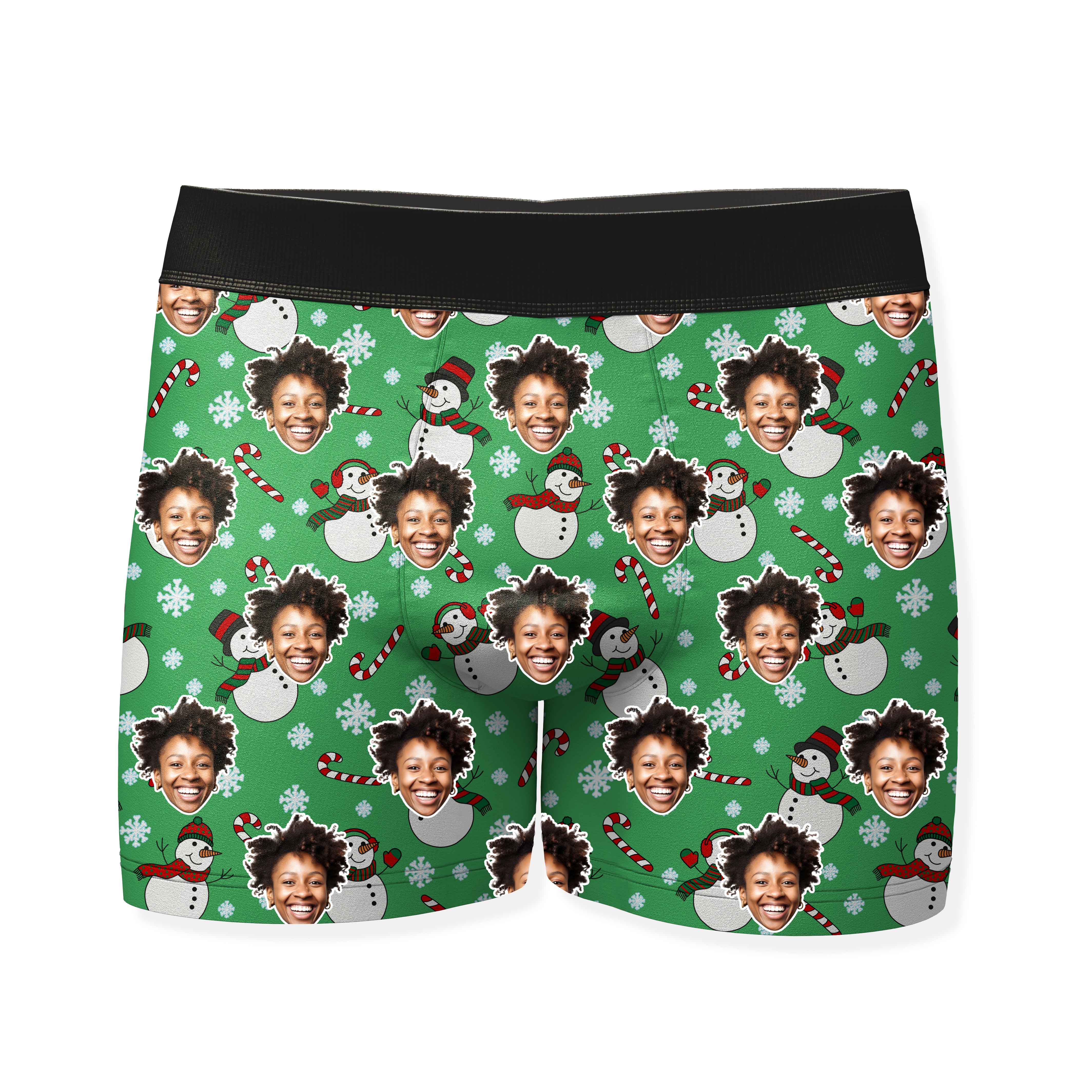 Snowman Face Pattern Personalised Christmas Boxers