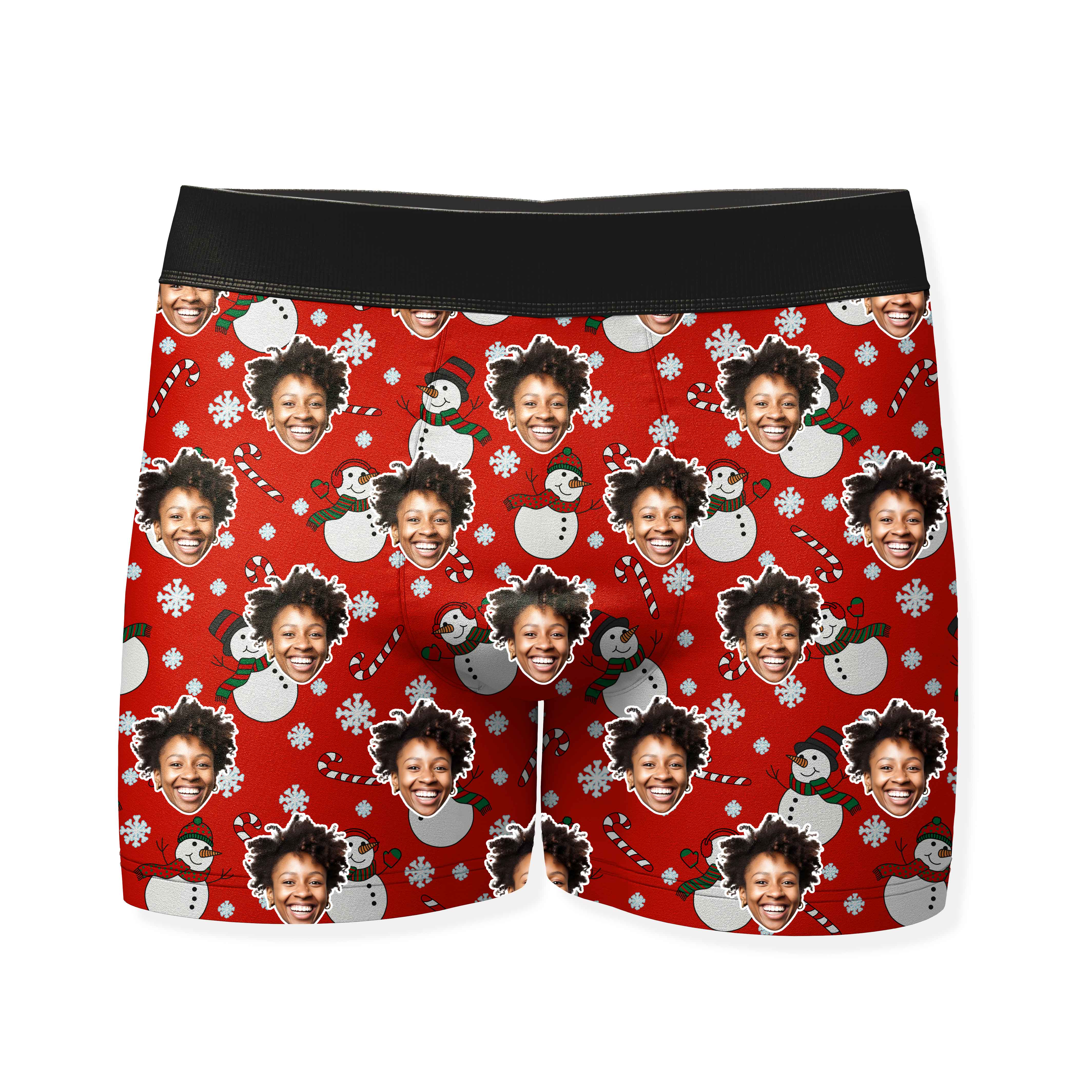Snowman Face Pattern Personalised Christmas Boxers
