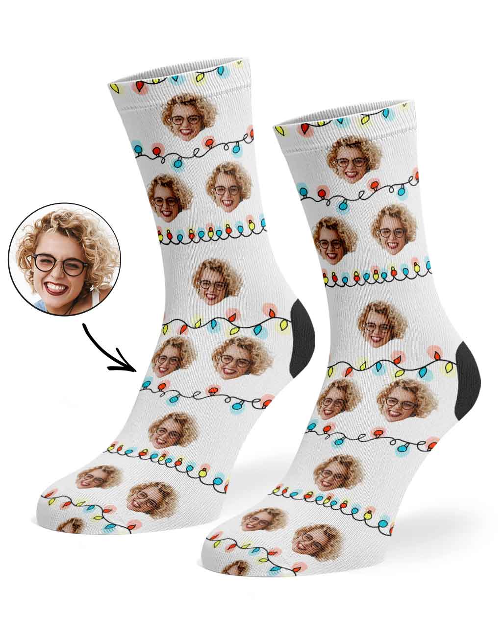 Christmas Lights Custom Face Socks