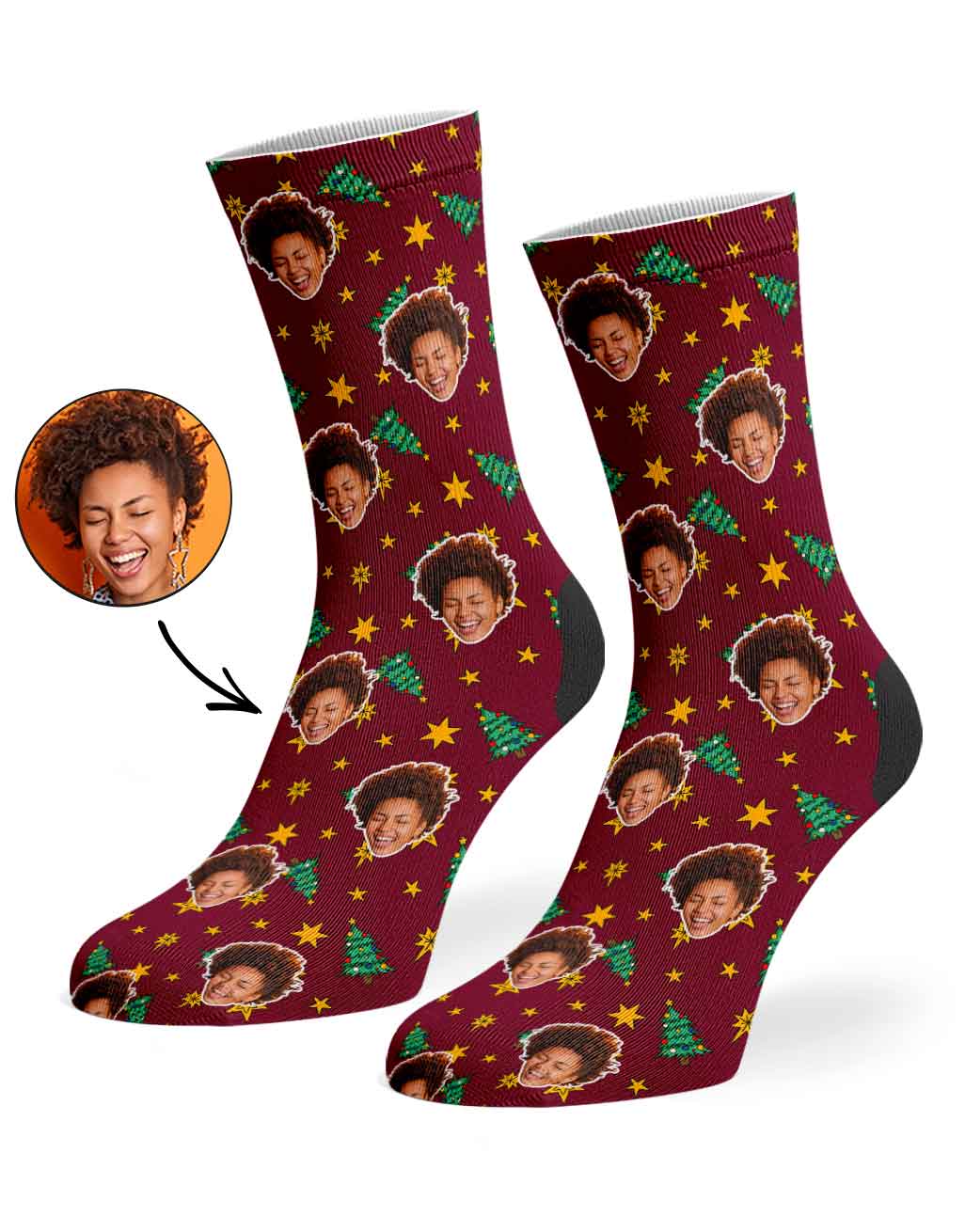 Christmas Trees & Stars Custom Face Socks