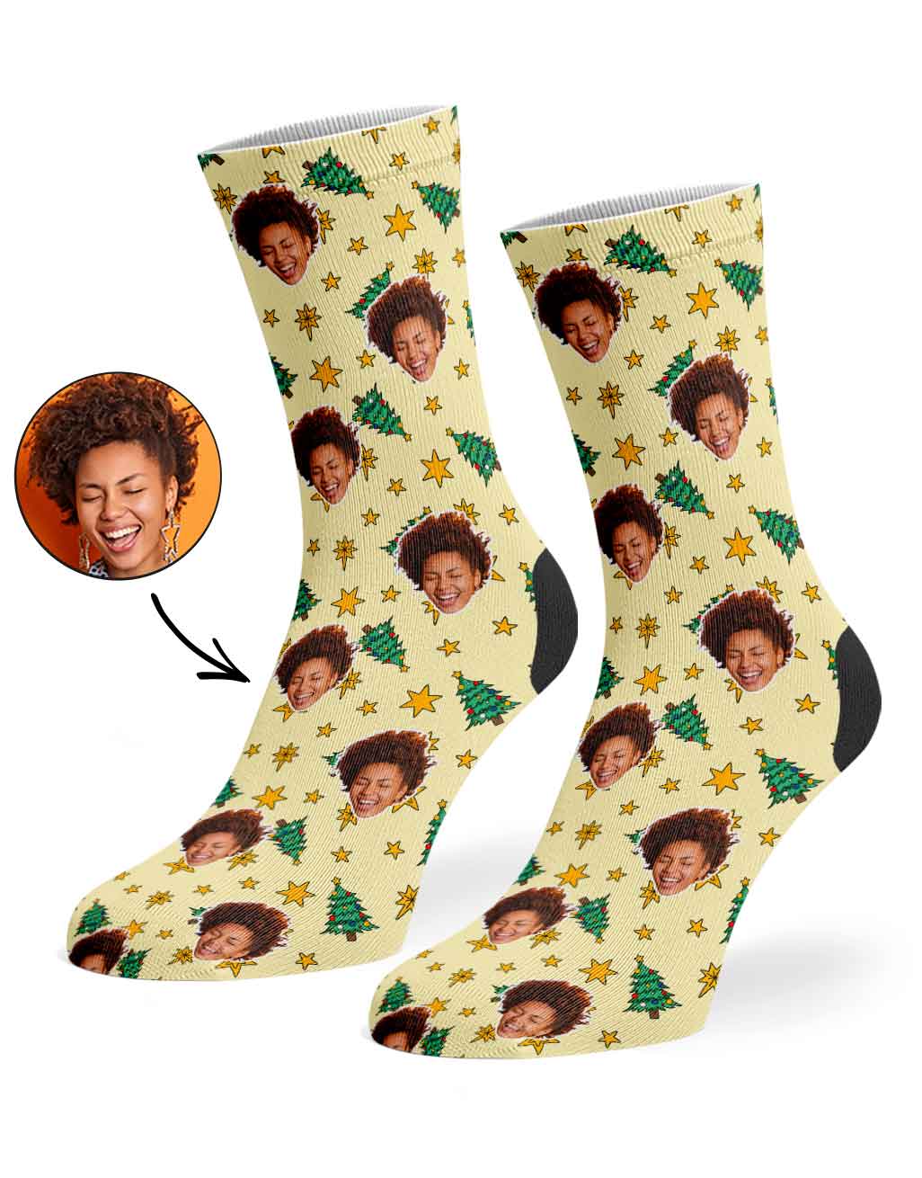 Christmas Trees & Stars Custom Face Socks
