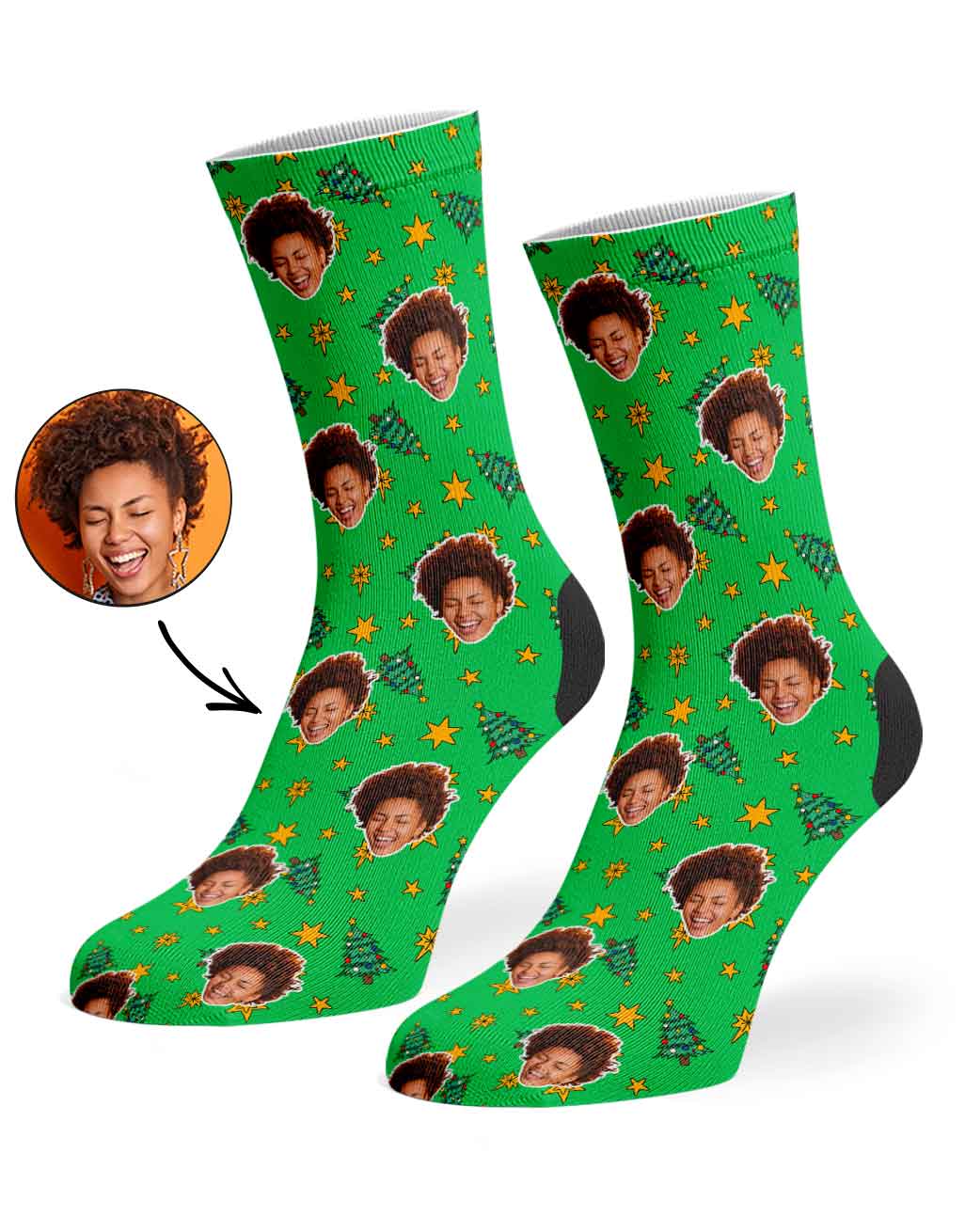 Christmas Trees & Stars Custom Face Socks