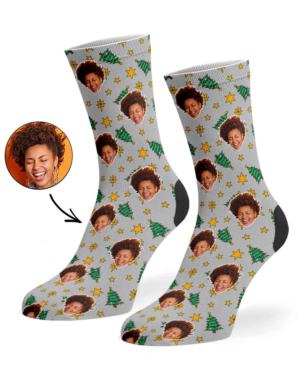 Christmas Trees & Stars Custom Face Socks