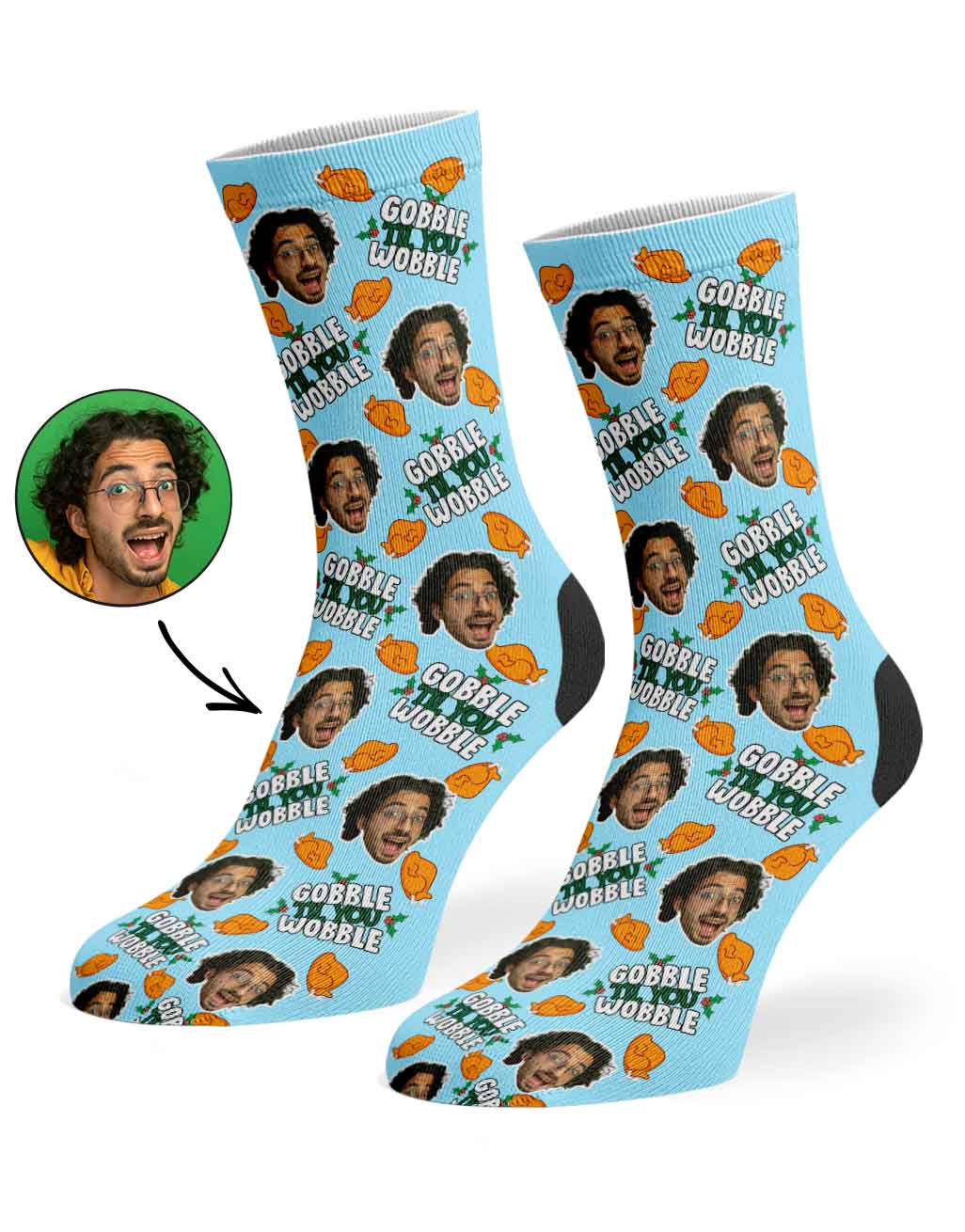 Gobble Til You Wobble Christmas Turkey Custom Socks