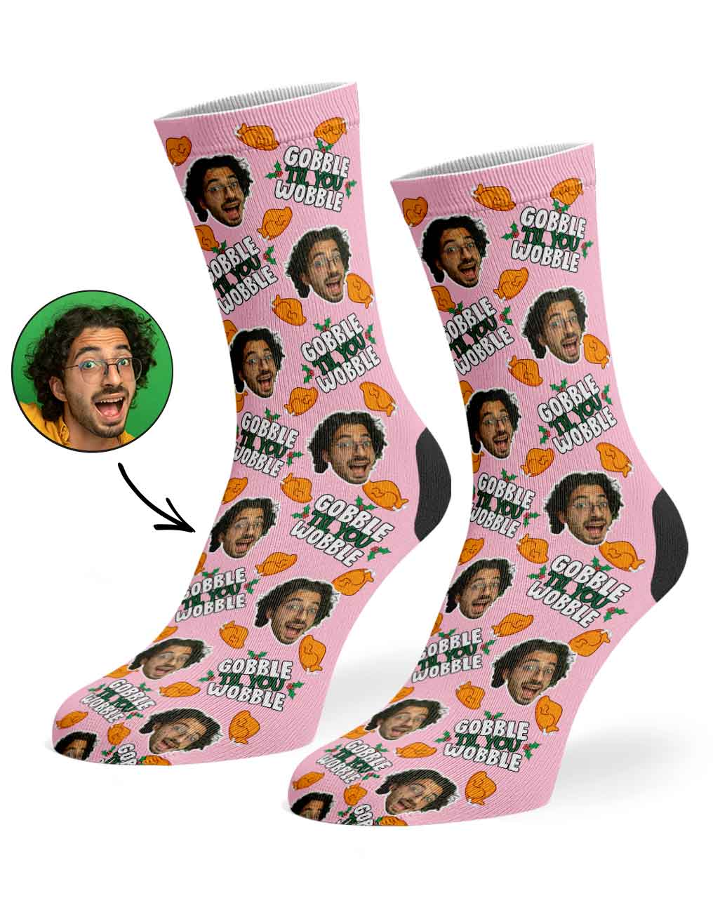 Gobble Til You Wobble Christmas Turkey Custom Socks
