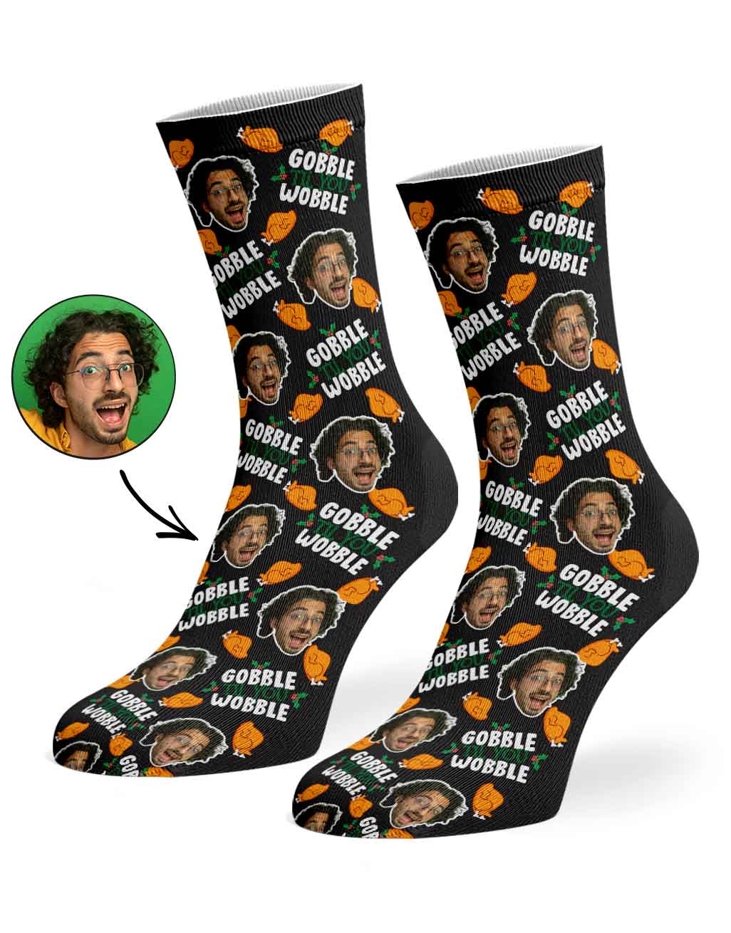 Gobble Til You Wobble Christmas Turkey Custom Socks