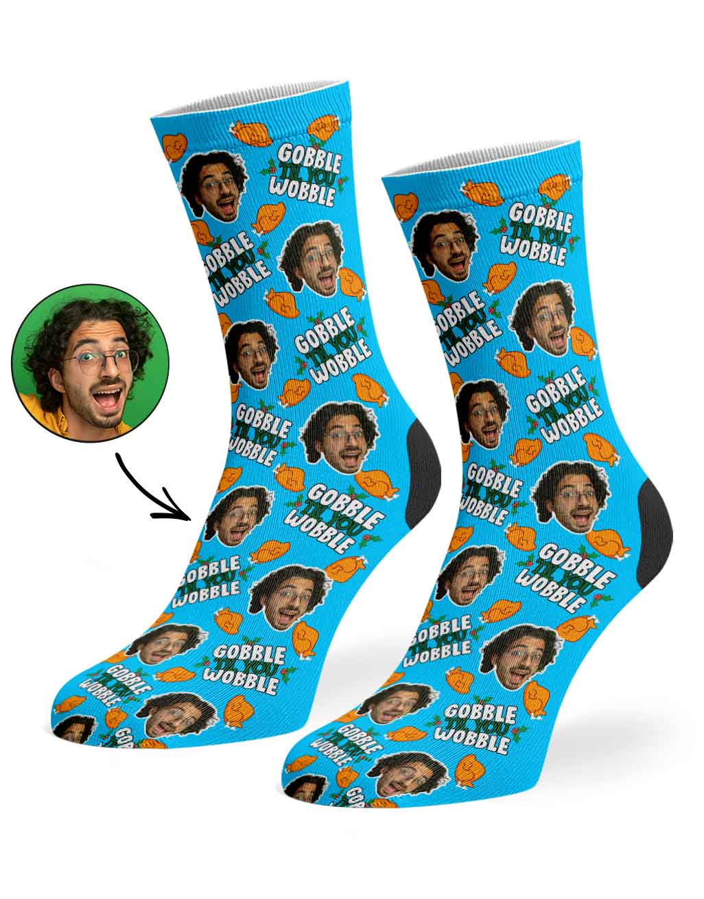 Gobble Til You Wobble Christmas Turkey Custom Socks