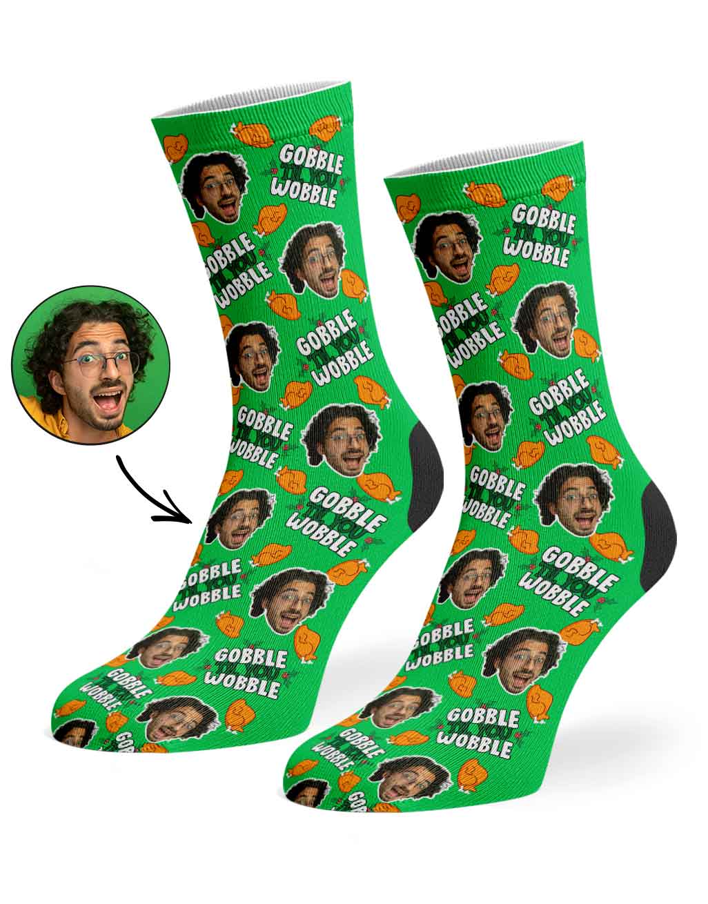 Gobble Til You Wobble Christmas Turkey Custom Socks