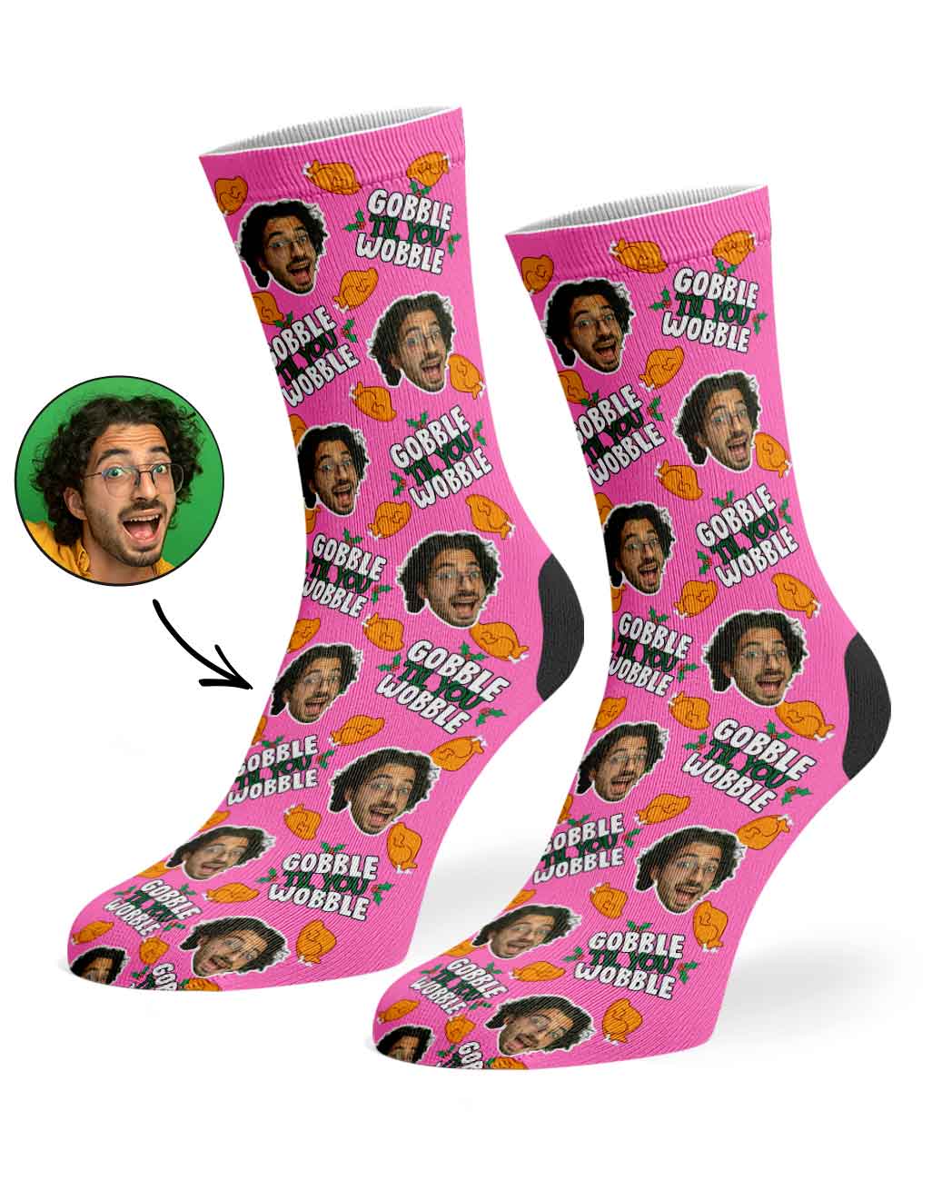 Gobble Til You Wobble Christmas Turkey Custom Socks