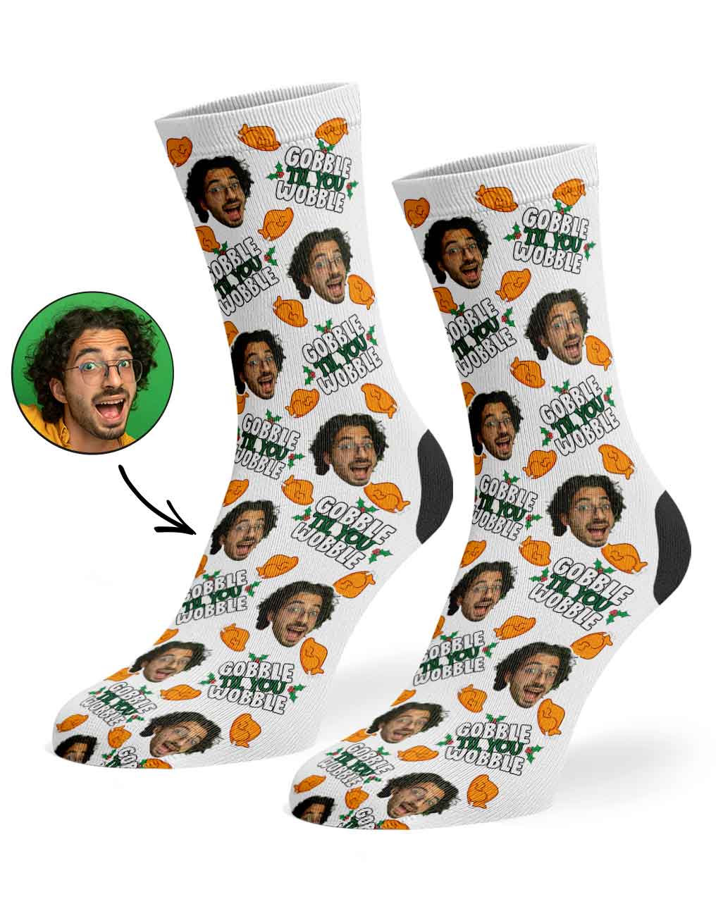 Gobble Til You Wobble Christmas Turkey Custom Socks
