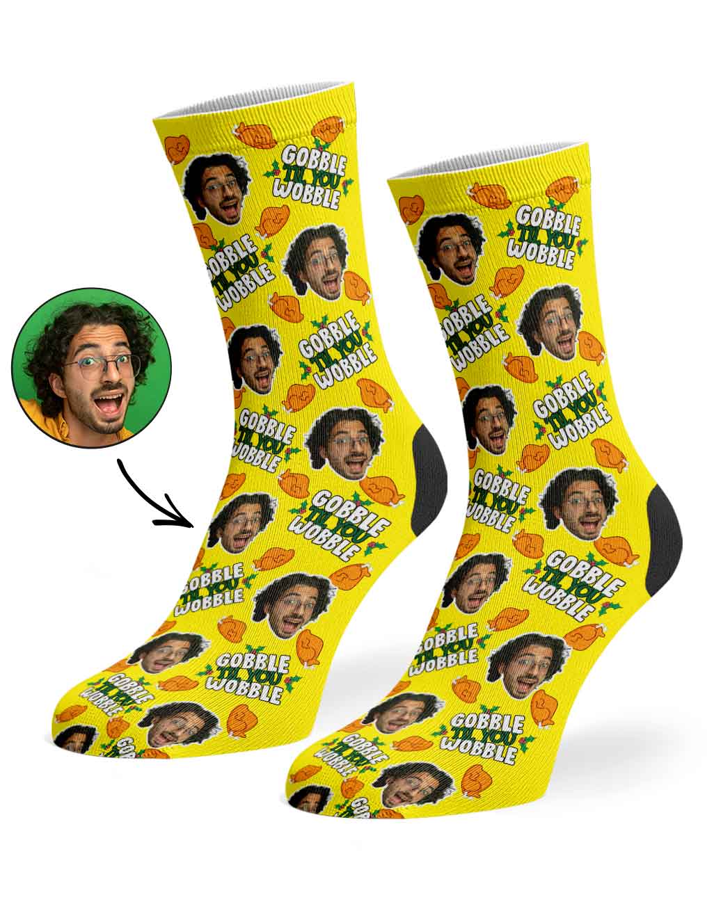 Gobble Til You Wobble Christmas Turkey Custom Socks