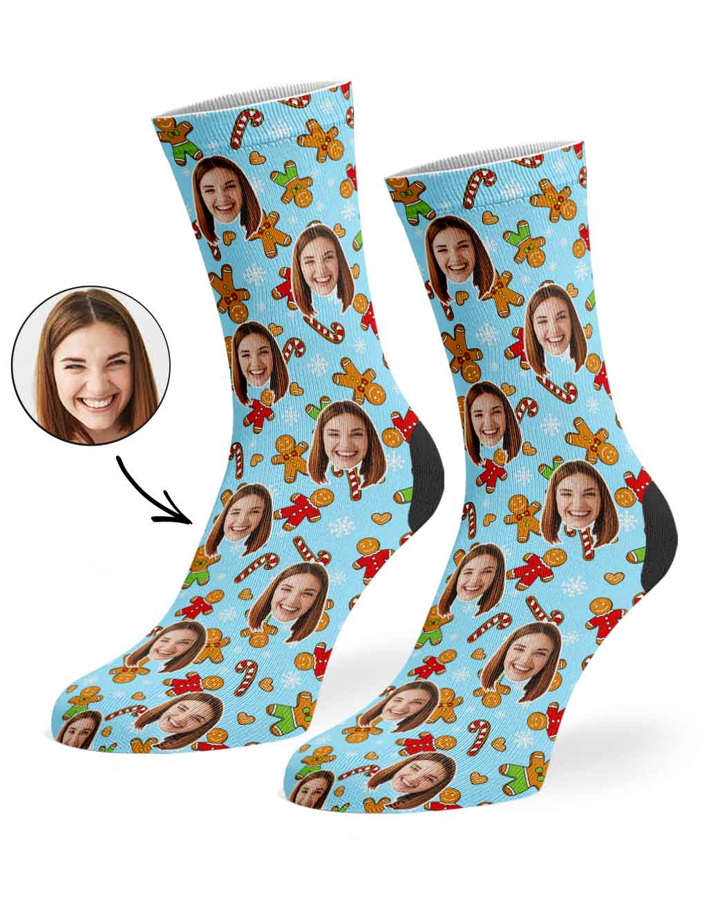 Gingerbread Face Pattern Personalised Christmas Socks