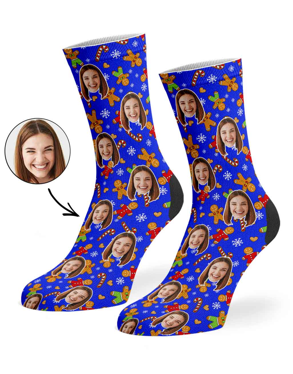 Gingerbread Face Pattern Personalised Christmas Socks