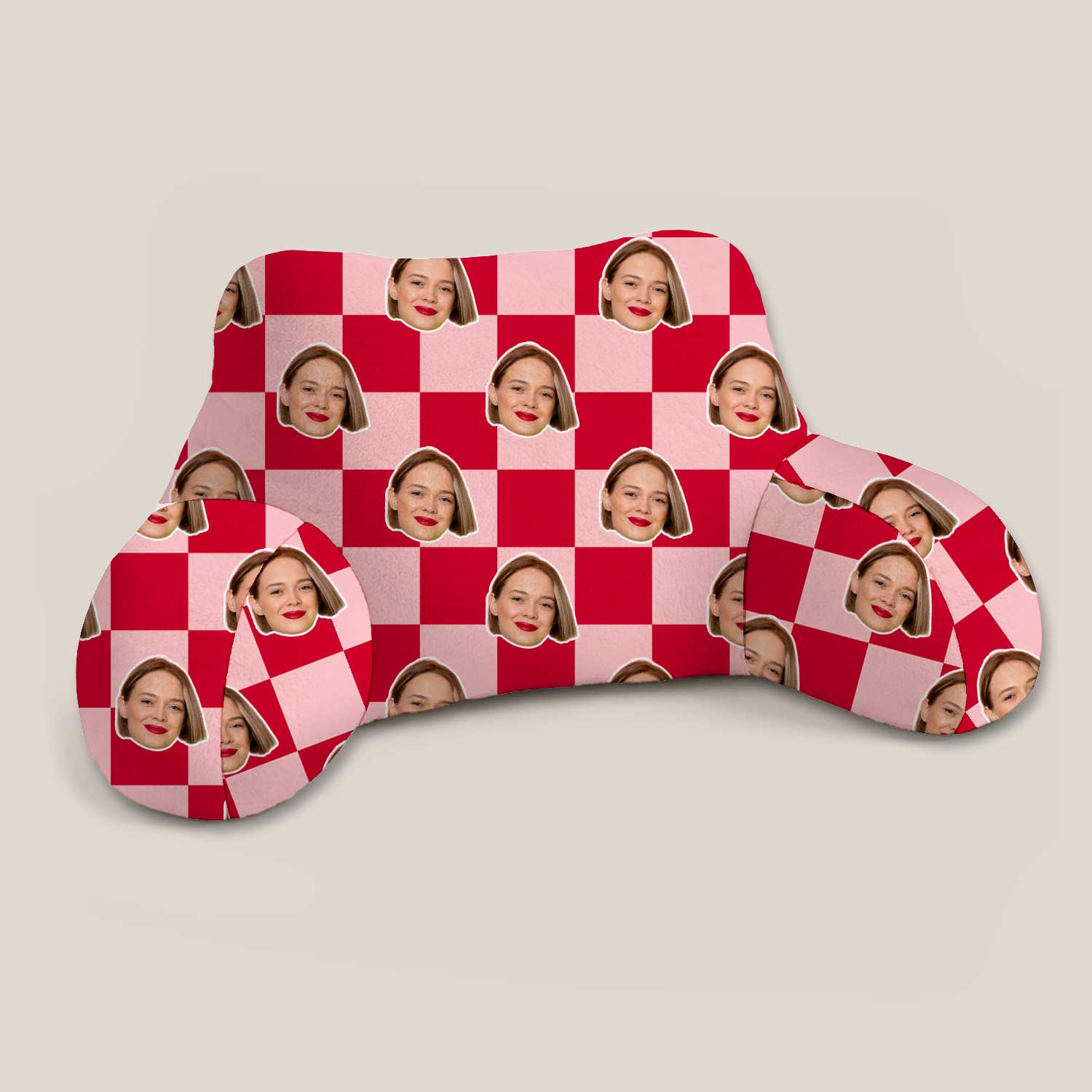 Personalised Pink & Red Check Square Cuddle Cushion