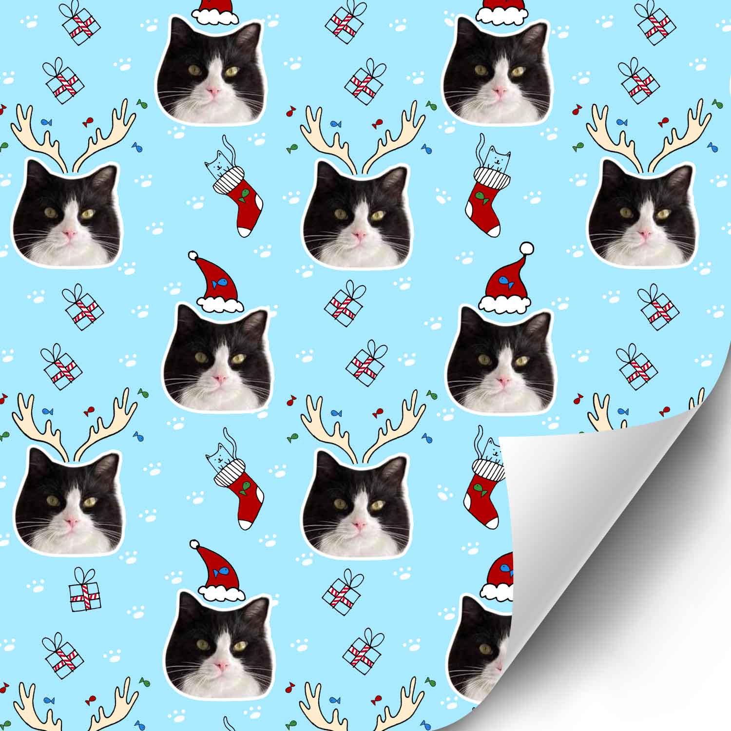 Christmas Cat Faces Personalised Wrapping Paper