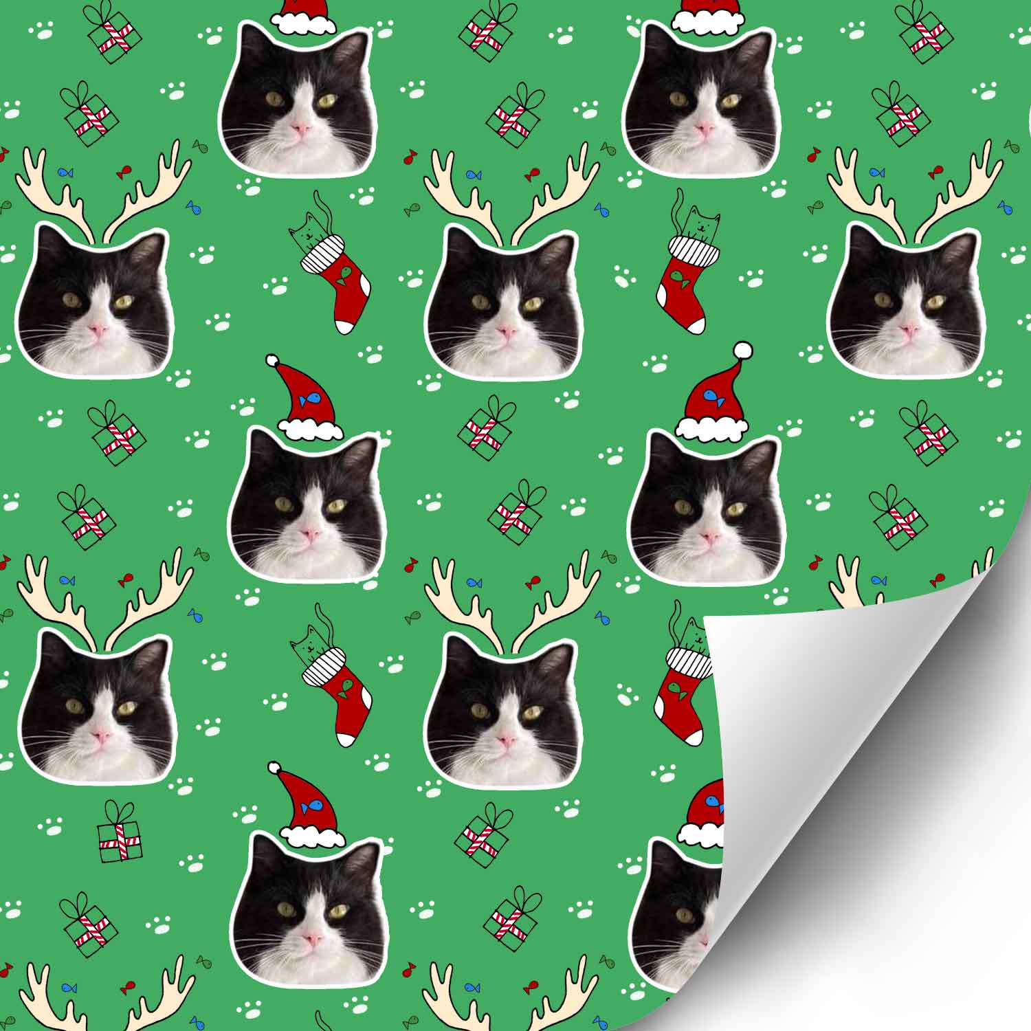 Christmas Cat Faces Personalised Wrapping Paper