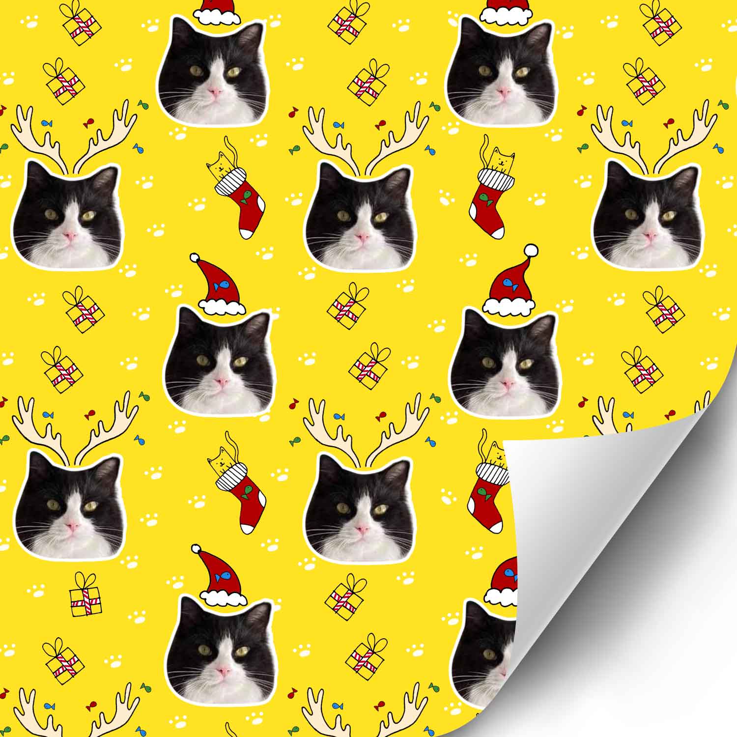 Christmas Cat Faces Personalised Wrapping Paper