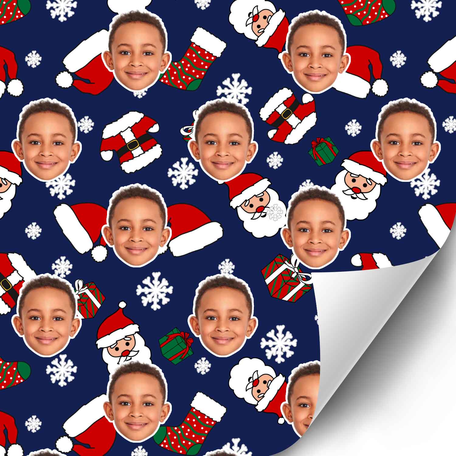 Santa Face Pattern Custom Christmas Wrapping Paper